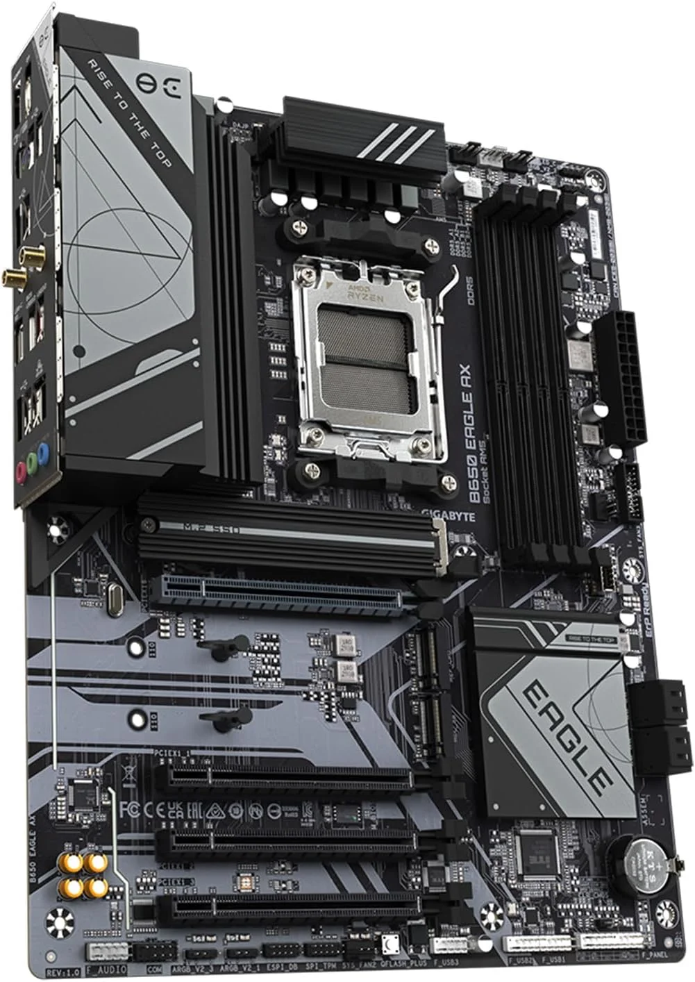 مادربرد GIGABYTE B650 Eagle AX AM5 LGA 1718 AMD B650 ATX، DDR5 Triple M.2، PCIe 5.0، USB 3.2 Gen2x2 Type-C، AMD Wi-Fi 6E، Realtek GbE LAN