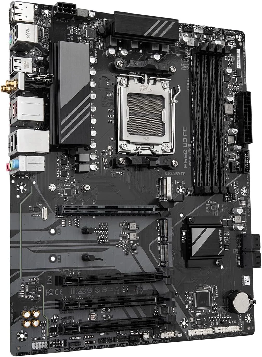 مادربرد GIGABYTE B650 UD AC (rev. 1.0) AM5 LGA 1718 AMD B650 ATX با 5 سال گارانتی، DDR5، PCIe 4.0 M.2، PCIe 4.0، USB 3.2 Gen2x2 Type-C، GbE LAN