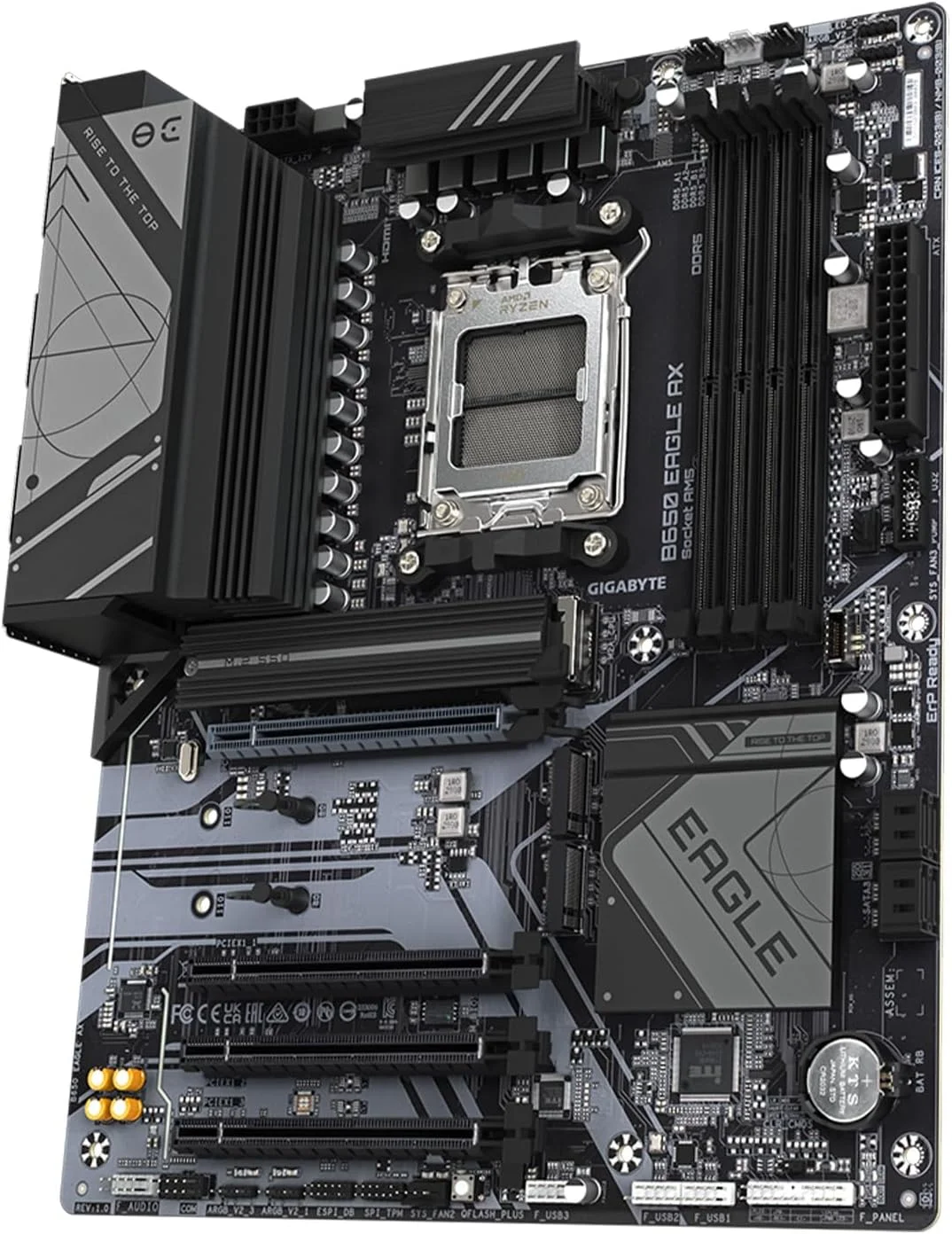 مادربرد GIGABYTE B650 Eagle AX AM5 LGA 1718 AMD B650 ATX، DDR5 Triple M.2، PCIe 5.0، USB 3.2 Gen2x2 Type-C، AMD Wi-Fi 6E، Realtek GbE LAN