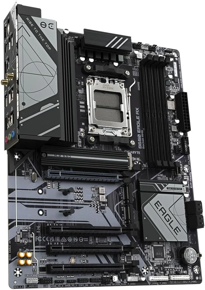 مادربرد گیگابایت B650 EAGLE AX - پشتیبانی از پردازنده های AMD Ryzen 7000، دارای VRM دیجیتال 12+2+2 فاز، پشتیبانی از DDR5 تا 7600 مگاهرتز (OC)، دارای 1xPCIe 5.0 + 2xPCIe 4.0 M.2، Wi-Fi 6E 802.11ax، GbE LAN، USB 3.2 Gen2