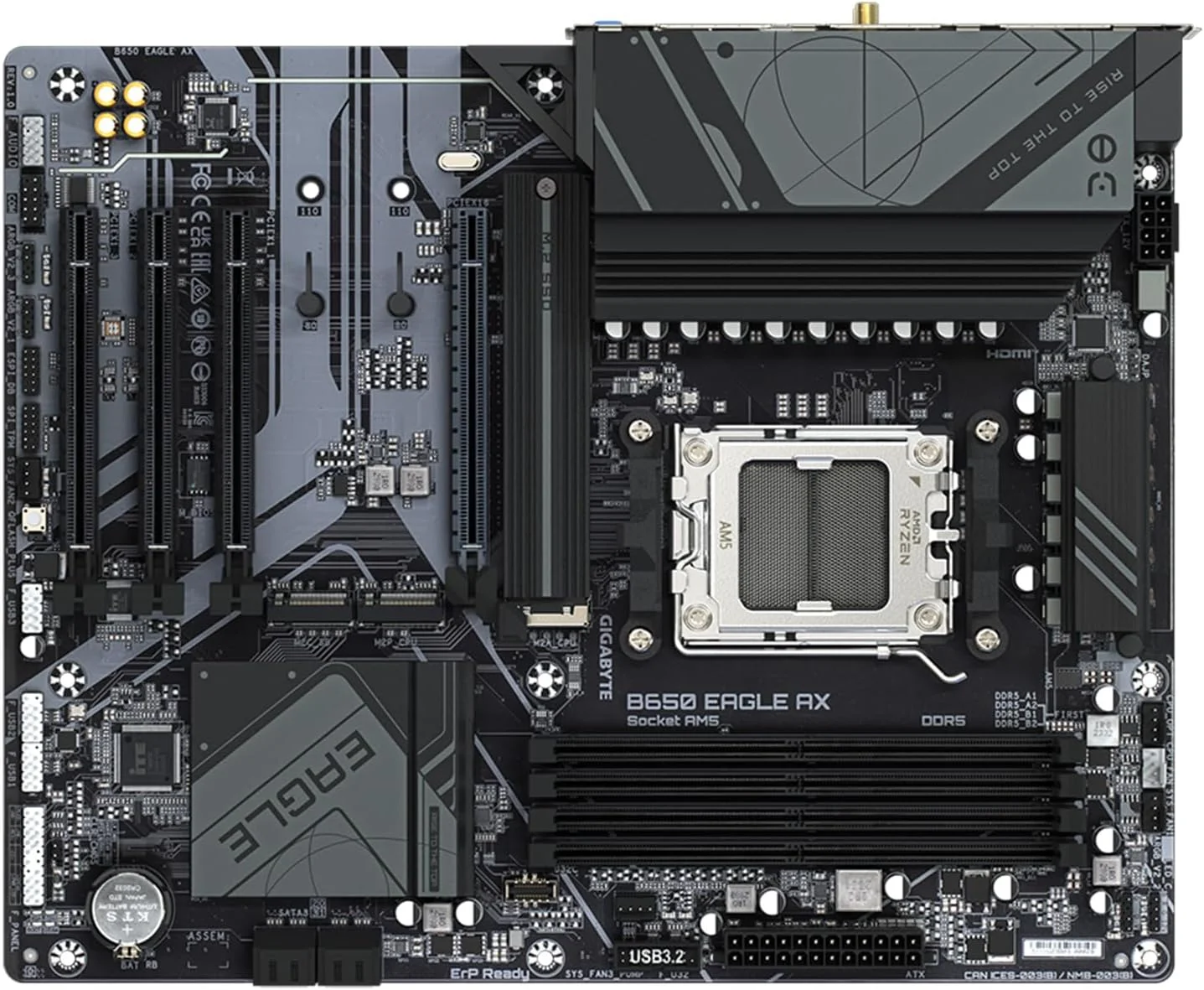 مادربرد GIGABYTE B650 Eagle AX AM5 LGA 1718 AMD B650 ATX، DDR5 Triple M.2، PCIe 5.0، USB 3.2 Gen2x2 Type-C، AMD Wi-Fi 6E، Realtek GbE LAN
