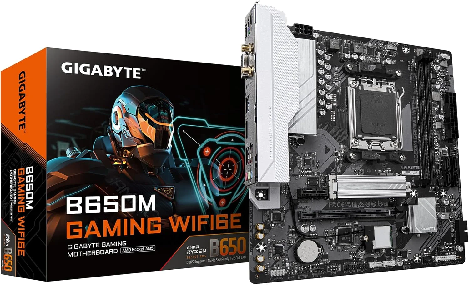 مادربرد GIGABYTE B650M GAMING WIFI6E - پردازنده های سری AMD Ryzen 9000، VRM با 5+2+2 فاز، DDR5 تا 6400 مگاهرتز (OC)، 1xPCIe 4.0 M.2، LAN 2.5 گیگابیتی، WIFI 6E، USB 3.2 Gen 1