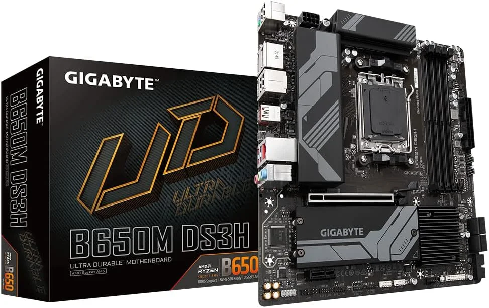 مادربرد گیگابایت B650M DS3H Micro ATX (سوکت AM5) - پشتیبانی از پردازنده های AMD Ryzen سری 7000، DDR5-6400(OC)، 1x PCI-E 4.0 x16، 2.5G LAN، 2x M.2 Gen4 و USB-C