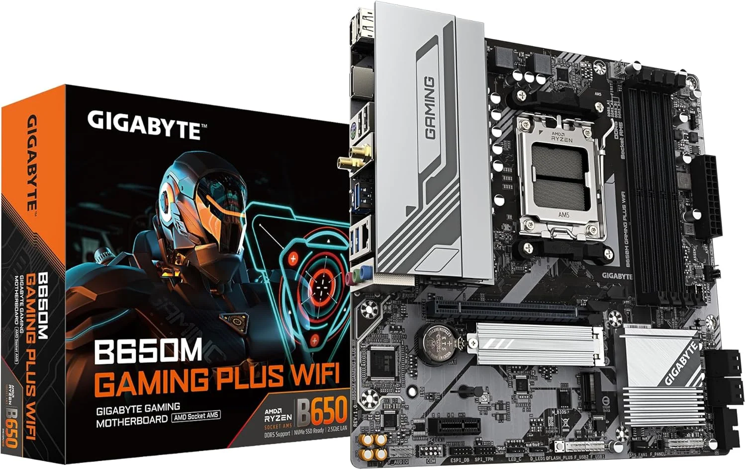 مادربرد GIGABYTE B650M GAMING PLUS WIFI - پردازنده AMD Ryzen 9000، VRM با فازهای 5+2+2، DDR5 تا 8000 مگاهرتز، 2xPCIe 4.0 M.2، LAN 2.5GbE، WIFI 6E، USB 3.2 Gen 1
