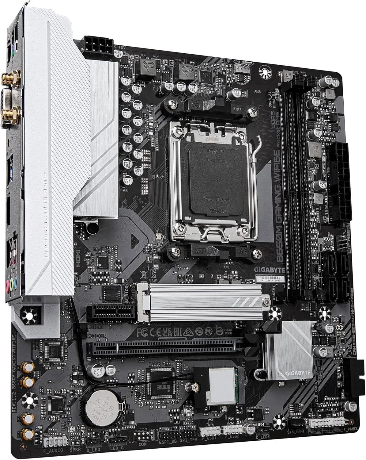 مادربرد GIGABYTE B650M GAMING WIFI6E - پردازنده های سری AMD Ryzen 9000، VRM با 5+2+2 فاز، DDR5 تا 6400 مگاهرتز (OC)، 1xPCIe 4.0 M.2، LAN 2.5 گیگابیتی، WIFI 6E، USB 3.2 Gen 1
