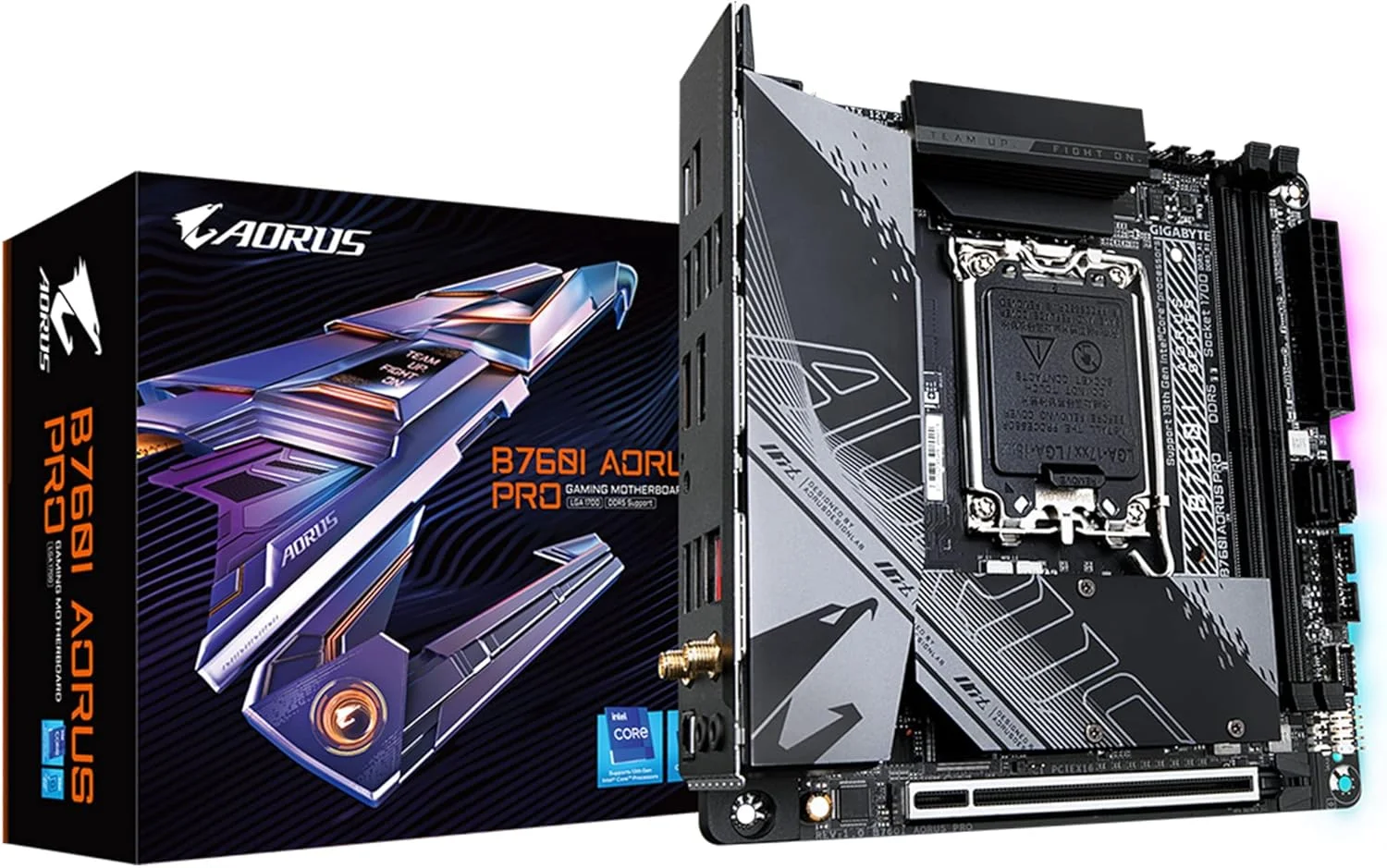 مادربرد GIGABYTE B760I AORUS PRO (LGA 1700/ Intel/ B760/ Mini-ITX/ DDR5/ Dual M.2/ PCIe 4.0/ USB 3.2 Gen2X2 Type-C/WiFi 6E/ Intel 2.5GbE LAN/Q-Flash Plus)