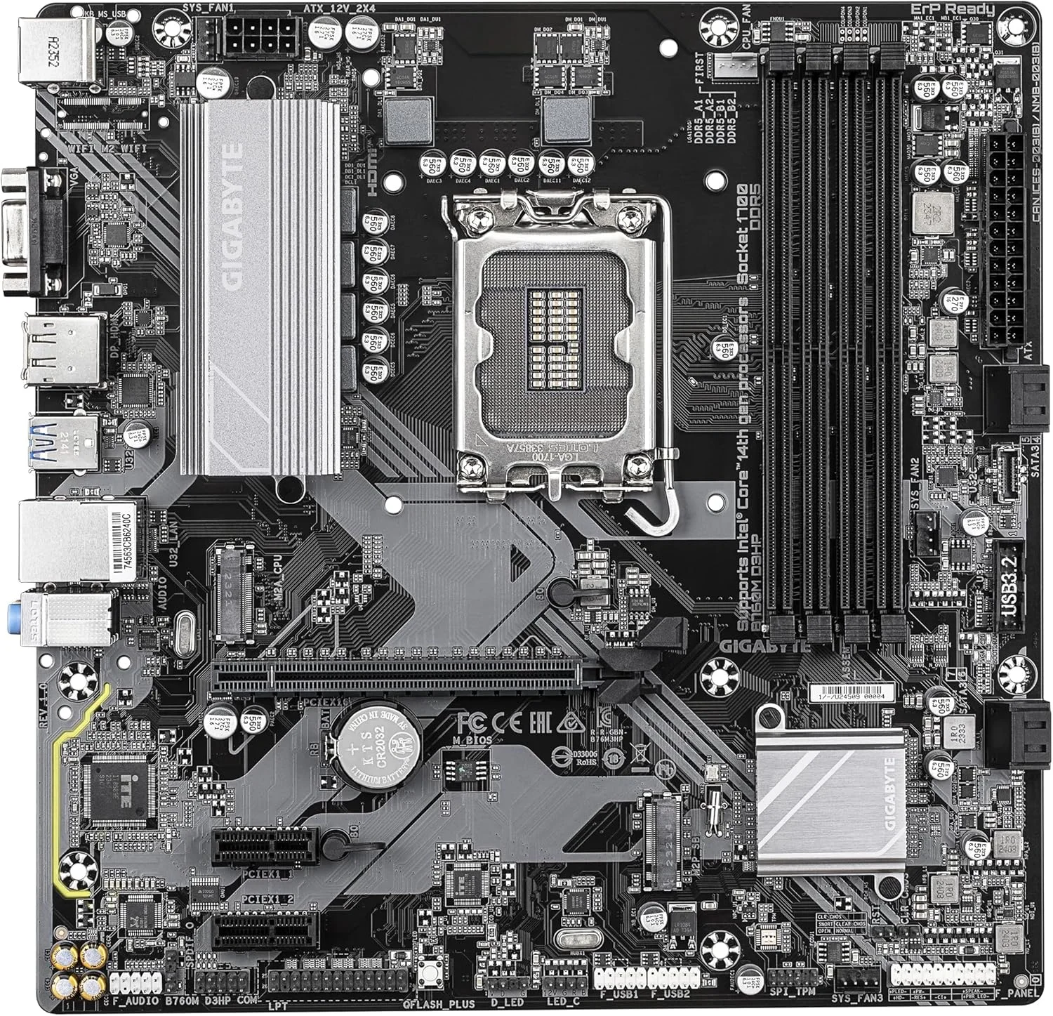 مادربرد GIGABYTE B760M D3HP - پردازنده های نسل 14 اینتل، VRM با 4+1+1 فاز، DDR5 تا 5600 مگاهرتز، 2xPCIe 4.0 M.2، GbE LAN، USB 3.2 Gen 1