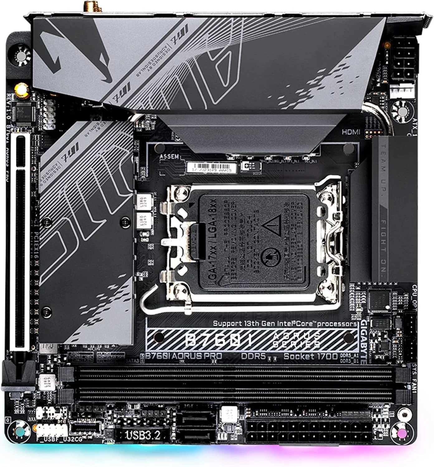 مادربرد GIGABYTE B760I AORUS PRO (LGA 1700/ Intel/ B760/ Mini-ITX/ DDR5/ Dual M.2/ PCIe 4.0/ USB 3.2 Gen2X2 Type-C/WiFi 6E/ Intel 2.5GbE LAN/Q-Flash Plus) مادربرد GIGABYTE B760I AORUS PRO (LGA 1700/ Intel/ B760/ Mini-ITX/ DDR5/ Dual M.2/ PCIe 4.0/ USB 3.2 Gen2X2 Type-C/WiFi 6E/ Intel 2.5GbE LAN/Q-Flash Plus)