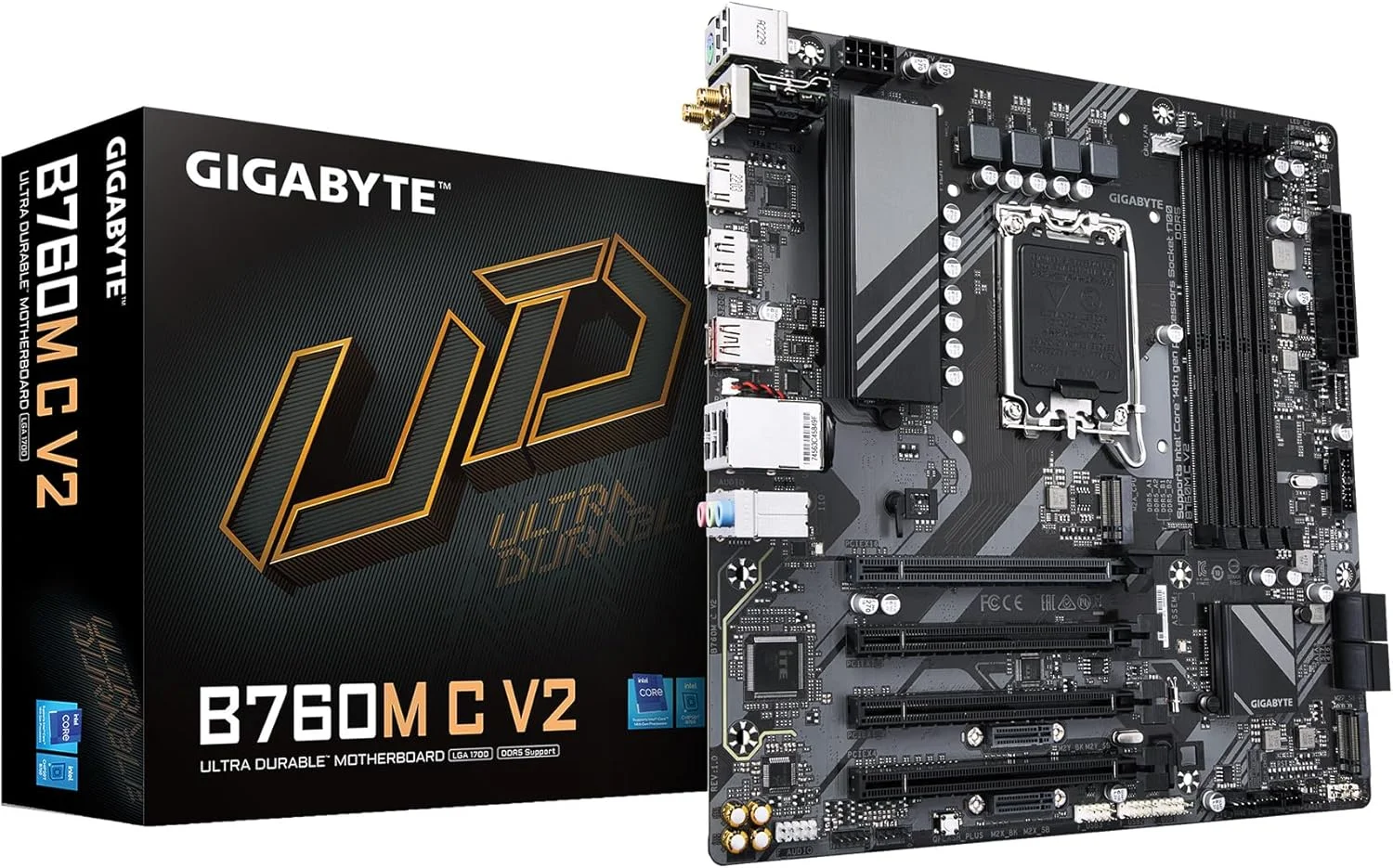 مادربرد GIGABYTE B760M C V2 LGA 1700 Intel B760 M-ATX با DDR5، سه M.2، PCIe 5.0، USB 3.2 Gen 2x2 Type-C، WiFi 6، LAN 1GbE، Q-Flash Plus، EZ-Latch