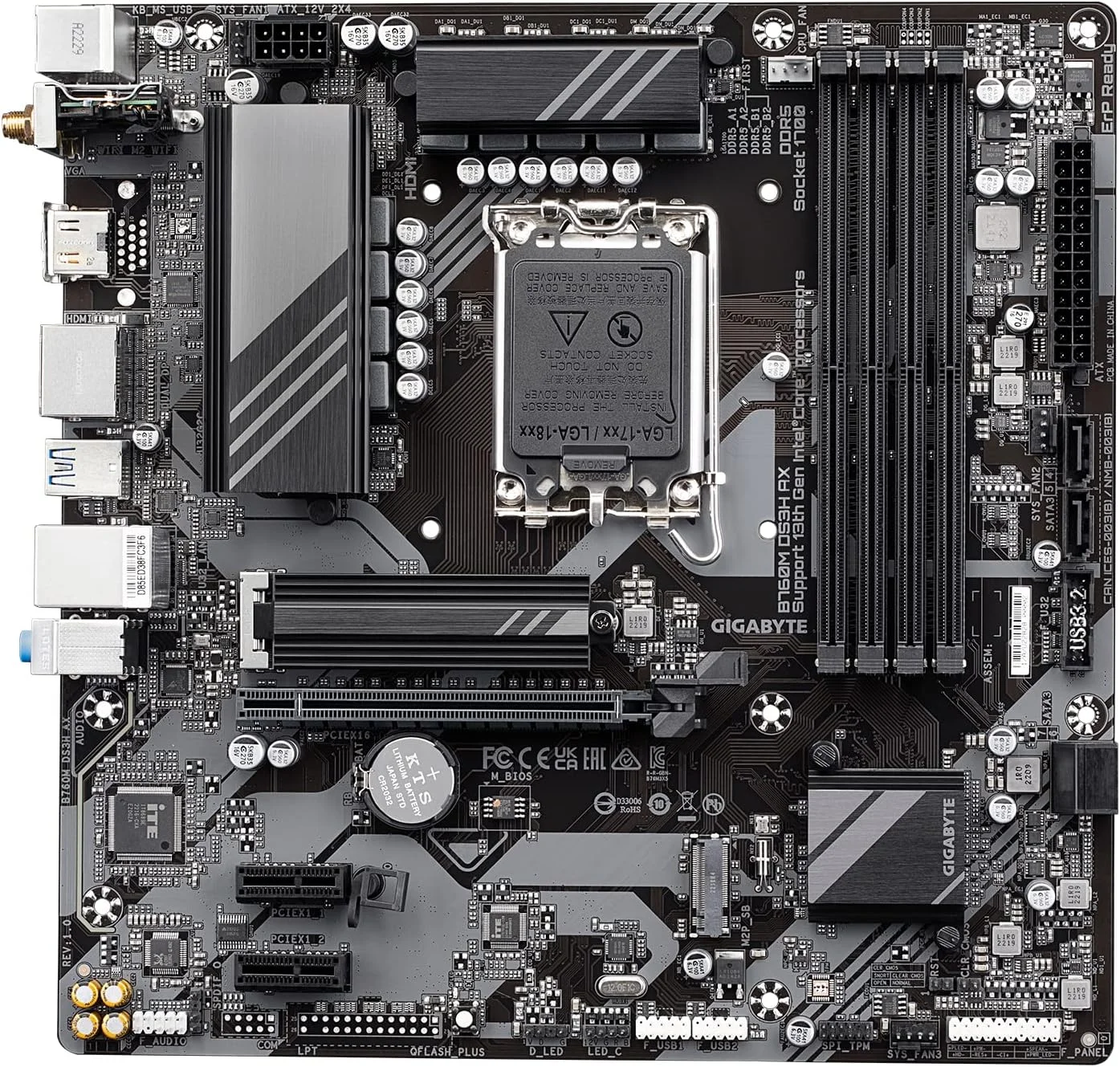 مادربرد گیگابایت B760M DS3H AX (LGA 1700/ Intel/ B760/ M-ATX/ DDR5/ 2* M.2/ PCIe 4.0/ USB 3.2 Gen 2 Type-C/WiFi 6E/ 2.5GbE LAN/Q-Flash Plus/PCIe EZ-Latch)