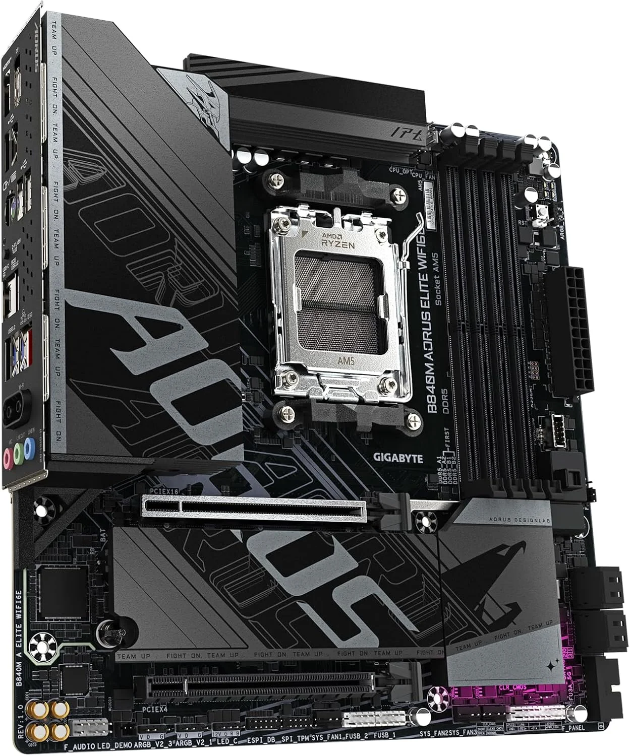 مادربرد GIGABYTE B840M AORUS Elite WIFI6E AMD Socket AM5, M-ATX, DDR5, 2X M.2, PCIe 4.0, USB-C, USB 3.2 Gen 1, WIFI6E, 2.5GbE LAN, EZ-Latch