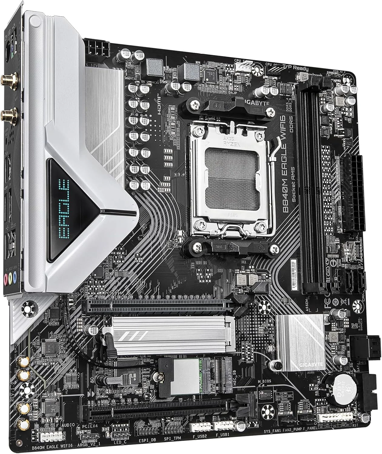 مادربرد GIGABYTE B840M Eagle WIFI6 AMD Socket AM5, M-ATX, DDR5, 2X M.2, PCIe 4.0, USB 3.2 Gen 1, WIFI6, 2.5GbE LAN, EZ-Latch مادربرد GIGABYTE B840M Eagle WIFI6 AMD Socket AM5, M-ATX, DDR5, 2X M.2, PCIe 4.0, USB 3.2 Gen 1, WIFI6, 2.5GbE LAN, EZ-Latch