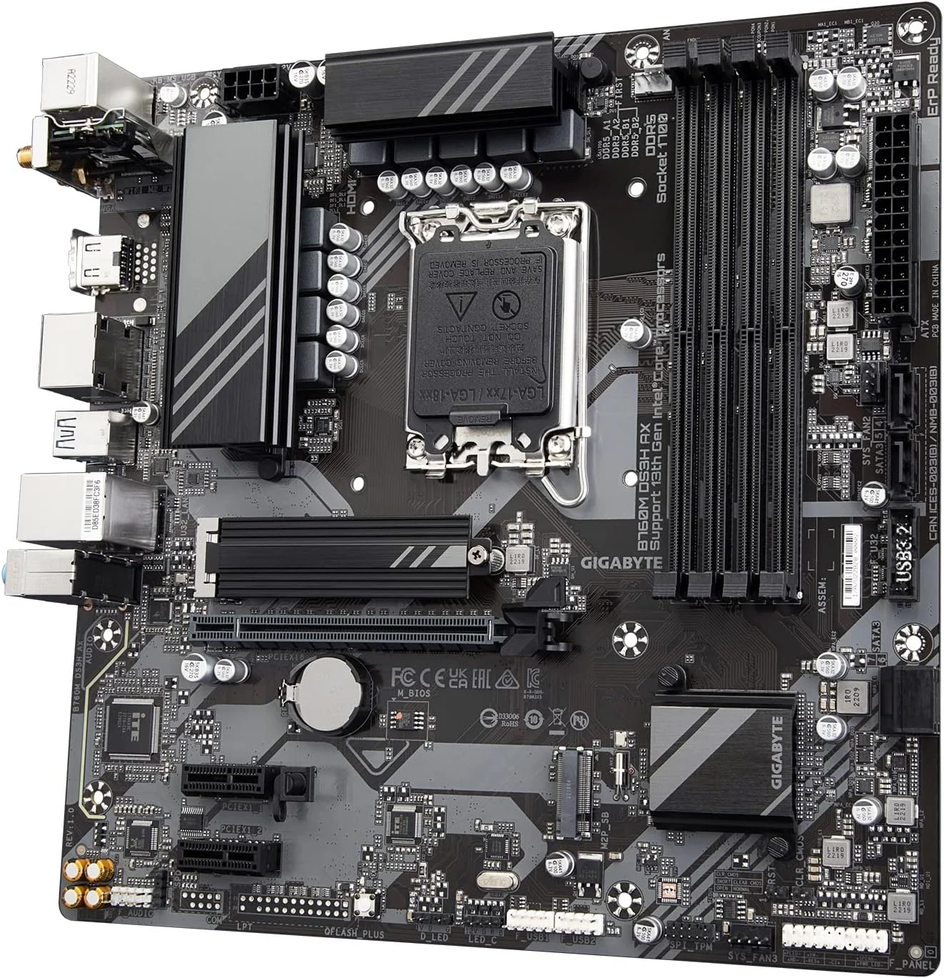 مادربرد گیگابایت B760M DS3H AX (LGA 1700/ Intel/ B760/ M-ATX/ DDR5/ 2* M.2/ PCIe 4.0/ USB 3.2 Gen 2 Type-C/WiFi 6E/ 2.5GbE LAN/Q-Flash Plus/PCIe EZ-Latch)