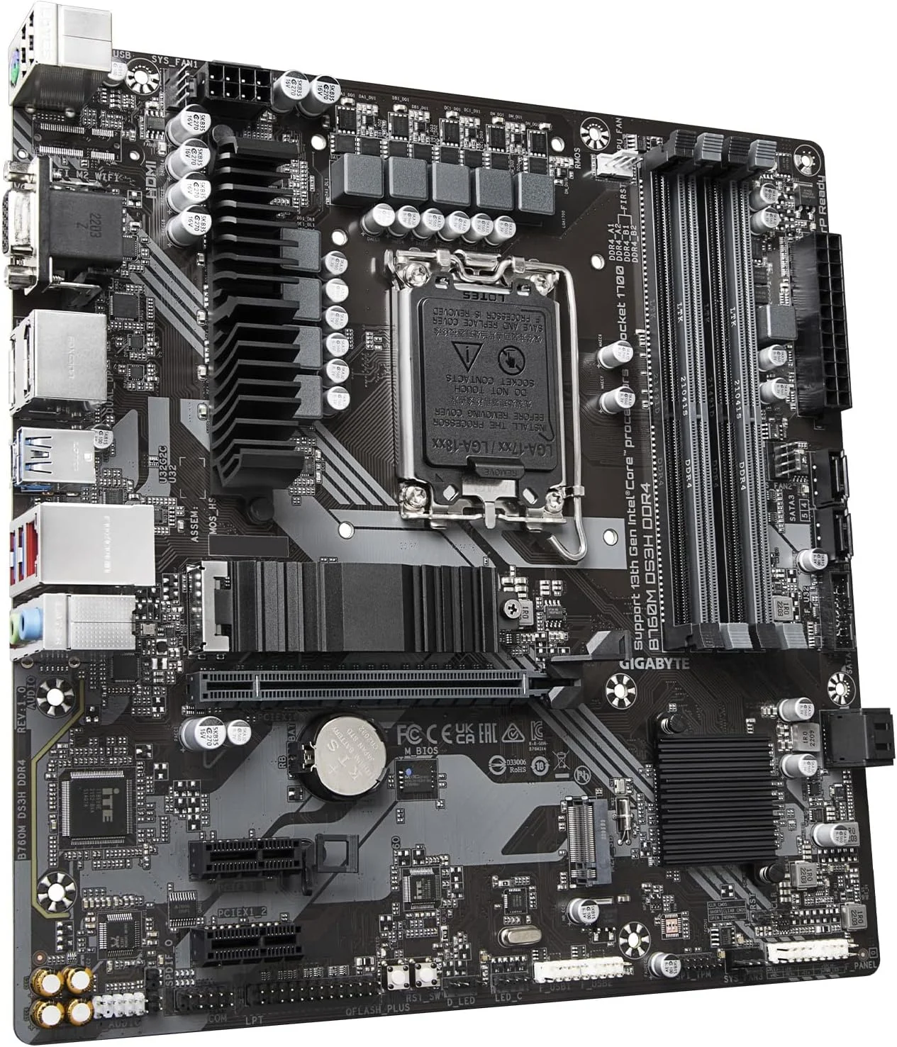 مادربرد GIGABYTE B760M DS3H DDR4 (LGA 1700/ Intel/ B760/ M-ATX/ DDR4/ Dual M.2/ PCIe 4.0/ USB 3.2 Gen 2 Type-C/ 2.5GbE LAN/Q-Flash Plus/PCIe EZ-Latch/ مادربرد گیمینگ) مادربرد GIGABYTE B760M DS3H DDR4 (LGA 1700/ Intel/ B760/ M-ATX/ DDR4/ Dual M.2/ PCIe 4.0/ USB 3.2 Gen 2 Type-C/ 2.5GbE LAN/Q-Flash Plus/PCIe EZ-Latch/ مادربرد گیمینگ)