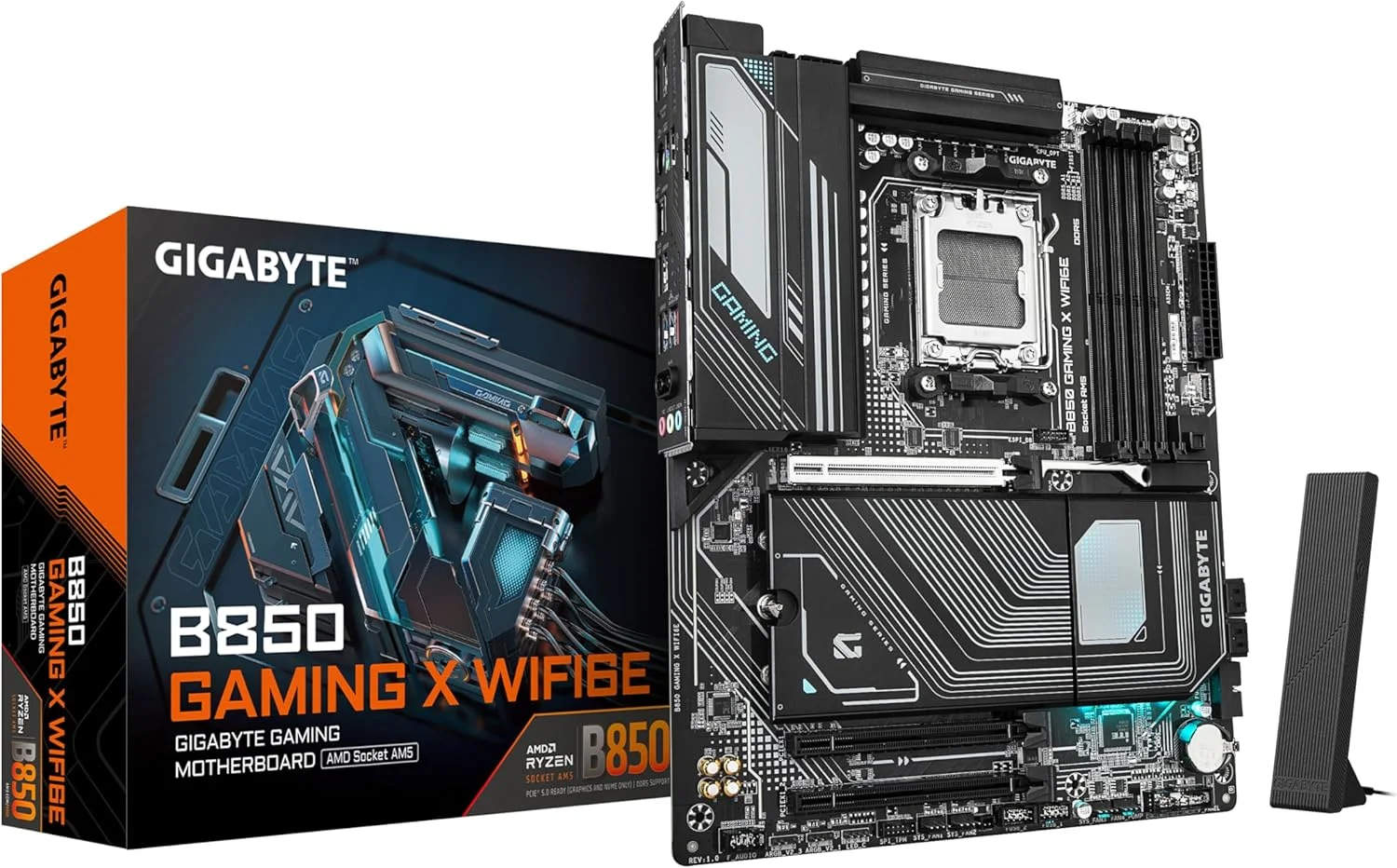 مادربرد GIGABYTE B850 GAMING X WIFI6E - پردازنده های سری AMD Ryzen 9000، طراحی دیجیتال VRM با 12+2+2 فاز، پشتیبانی از DDR5 تا 8200 مگاهرتز (OC)، 1xPCIe 5.0 + 2xPCIe 4.0 M.2، شبکه 2.5LAN، WIFI 6E، USB 3.2 Gen 2x2