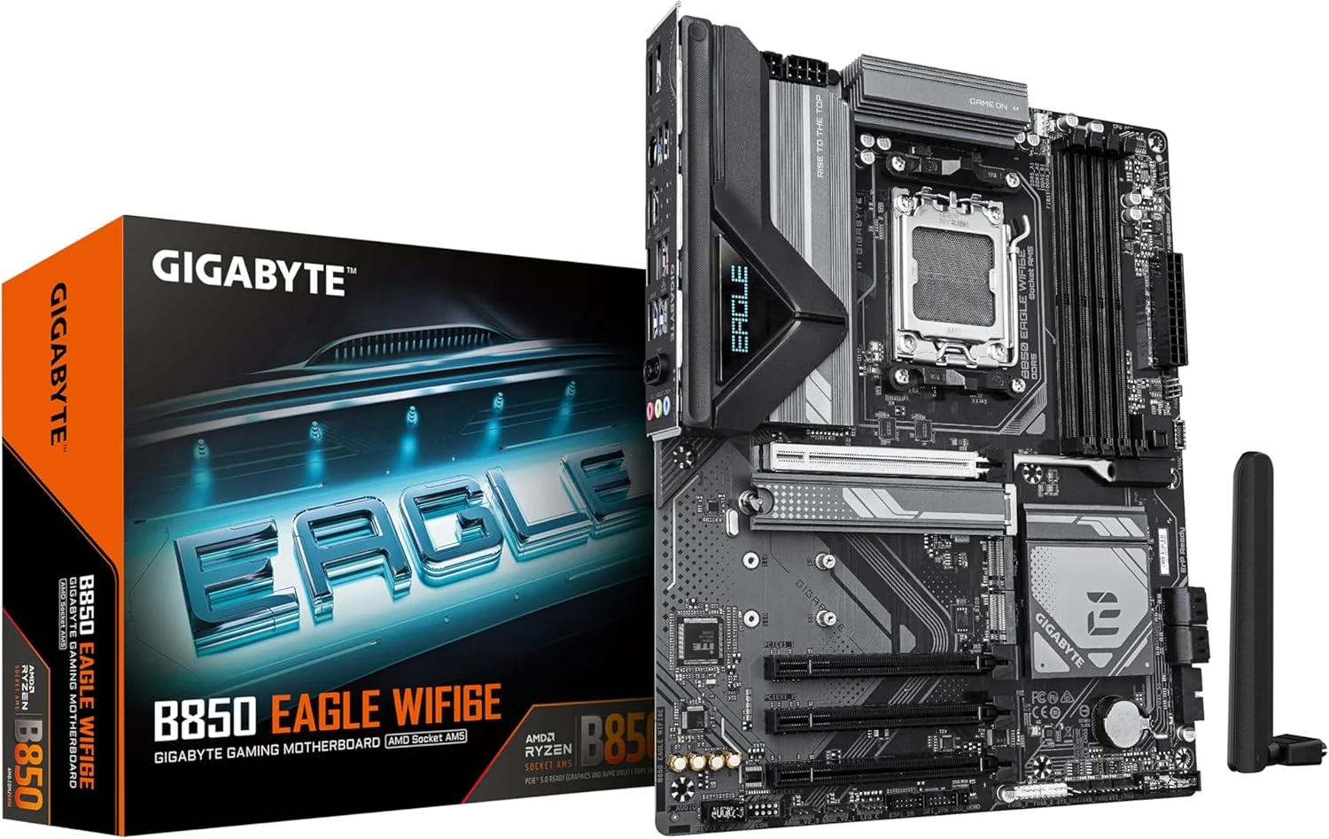 مادربرد GIGABYTE B850 Eagle WIFI6E - پردازنده های AMD Ryzen سری 9000، VRM دیجیتال 8+2+2 فاز، DDR5 تا 5200 مگاهرتز (OC)، 1xPCIe 5.0 + 2xPCIe 4.0 M.2، GbE LAN، WiFi 6E، USB 3.2 Gen 2