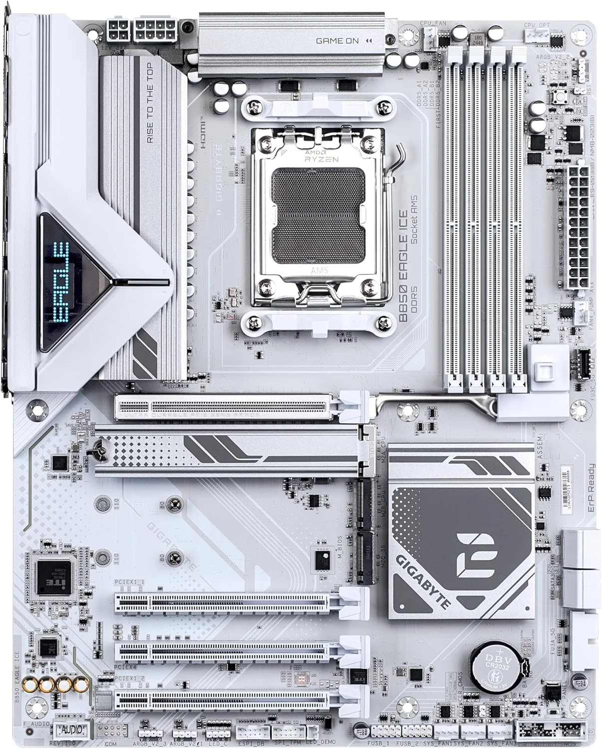 مادربرد GIGABYTE B850 EAGLE ICE - پردازنده های AMD Ryzen سری 9000، VRM دیجیتال 8+2+2 فاز، DDR5 تا 8200 مگاهرتز (OC)، 1xPCIe 5.0 + 2xPCIe 4.0 M.2، LAN 2.5 GbE، USB 3.2 Gen 2 مادربرد GIGABYTE B850 EAGLE ICE - پردازنده های AMD Ryzen سری 9000، VRM دیجیتال 8+2+2 فاز، DDR5 تا 8200 مگاهرتز (OC)، 1xPCIe 5.0 + 2xPCIe 4.0 M.2، LAN 2.5 GbE، USB 3.2 Gen 2
