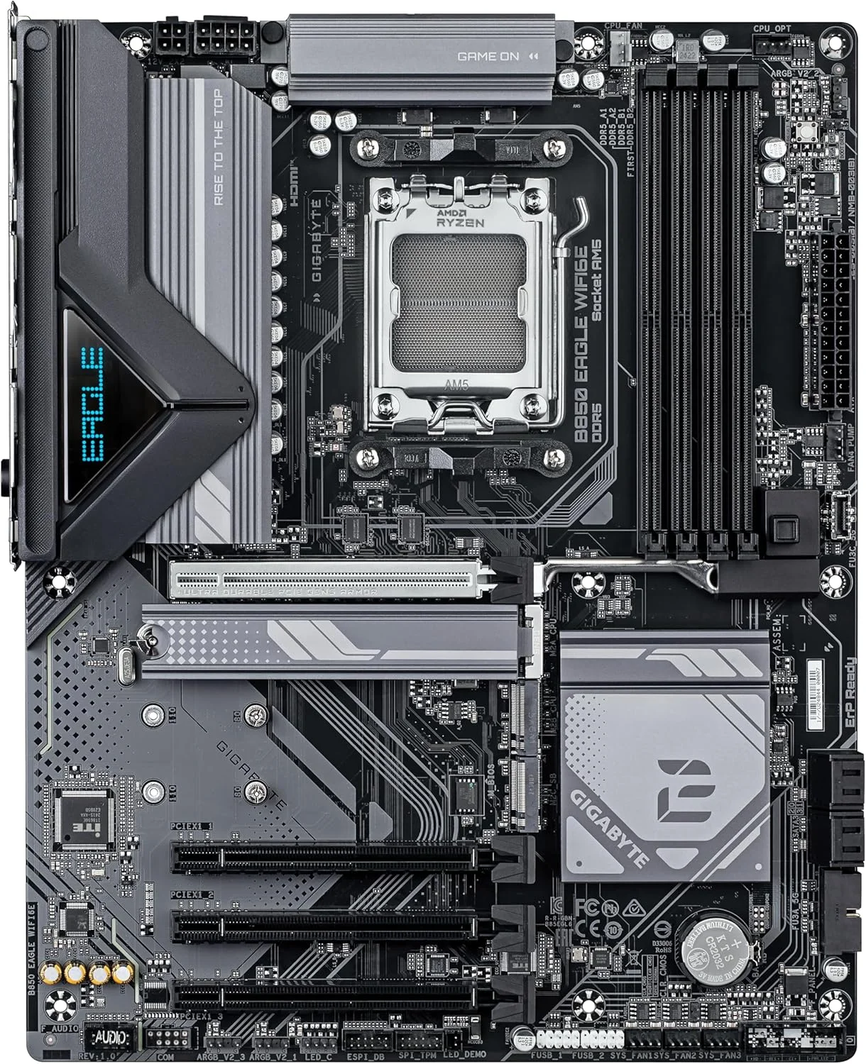 مادربرد GIGABYTE B850 Eagle WIFI6E - پردازنده های AMD Ryzen سری 9000، VRM دیجیتال 8+2+2 فاز، DDR5 تا 5200 مگاهرتز (OC)، 1xPCIe 5.0 + 2xPCIe 4.0 M.2، GbE LAN، WiFi 6E، USB 3.2 Gen 2