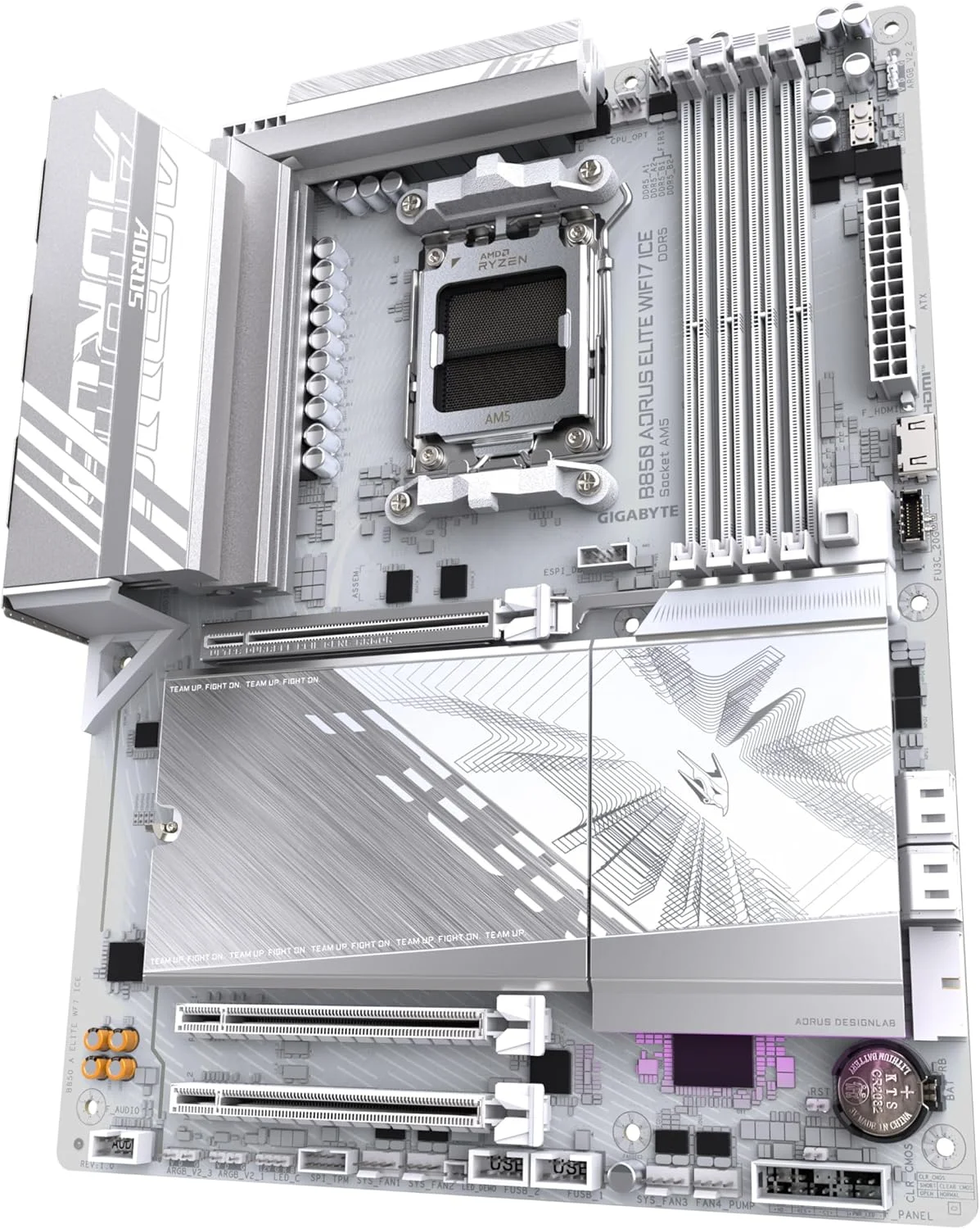 مادربرد GIGABYTE B850 AORUS Elite WIFI7 Ice - پردازنده های سری AMD Ryzen 9000، VRM دیجیتال 12+2+1 فاز، DDR5 تا 5200 مگاهرتز (OC)، 1xPCIe 5.0 + 2xPCIe 4.0 M.2، LAN 2.5، WiFi 7، USB 3.2 Gen 2x2