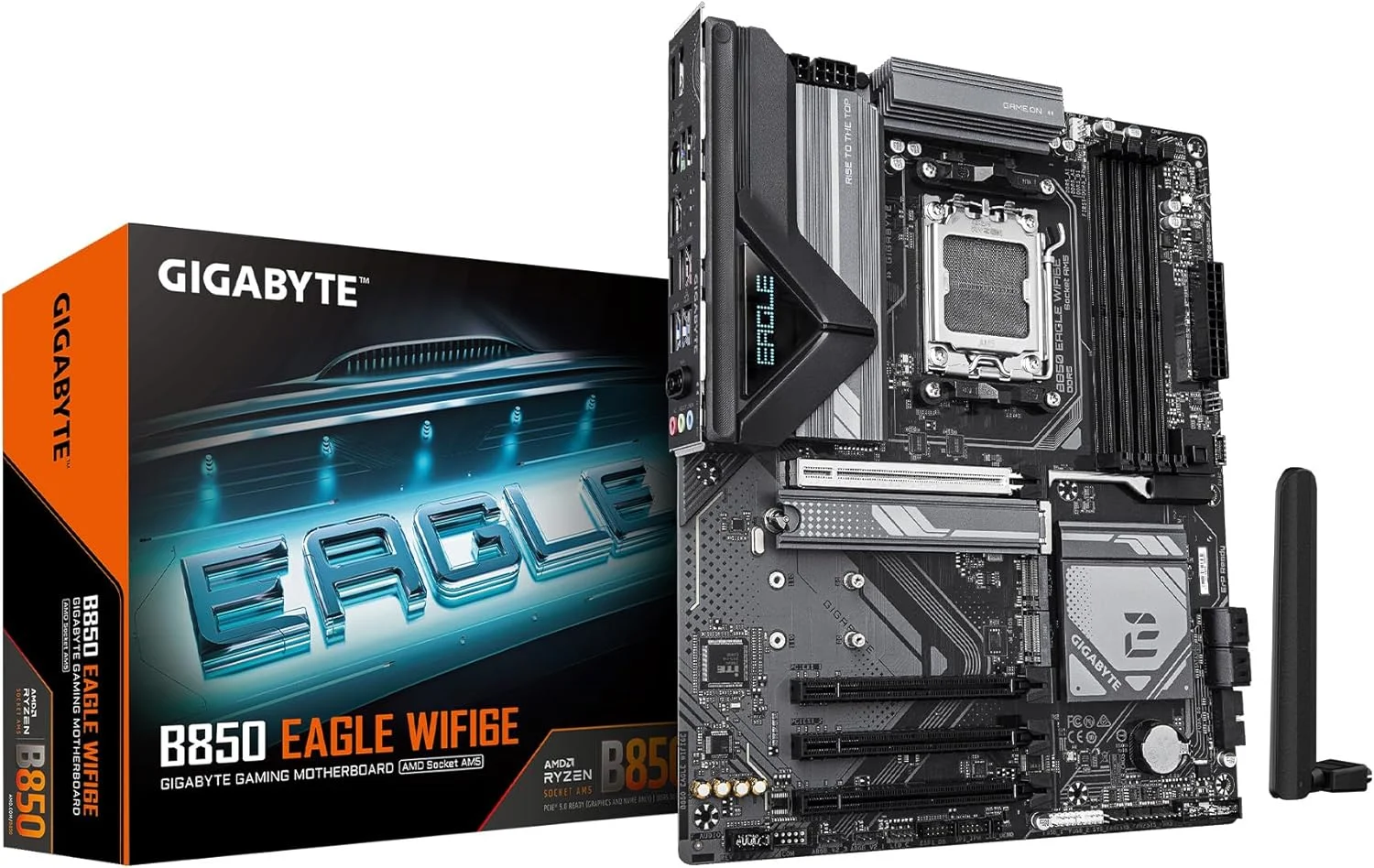 مادربرد GIGABYTE B850 Eagle WIFI6E AMD AM5 LGA 1718، ATX، DDR5، 3X M.2، PCIe 5.0، USB-C، WIFI6E، LAN 1GbE، EZ-Latch، 5 سال گارانتی