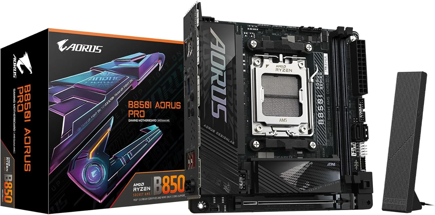 مادربرد GIGABYTE B850I AORUS PRO AMD AM5 LGA 1718، Mini-ITX، DDR5، 2X M.2، PCIe 5.0، USB-C، WIFI7، LAN 2.5GbE، EZ-Latch، 5 سال گارانتی