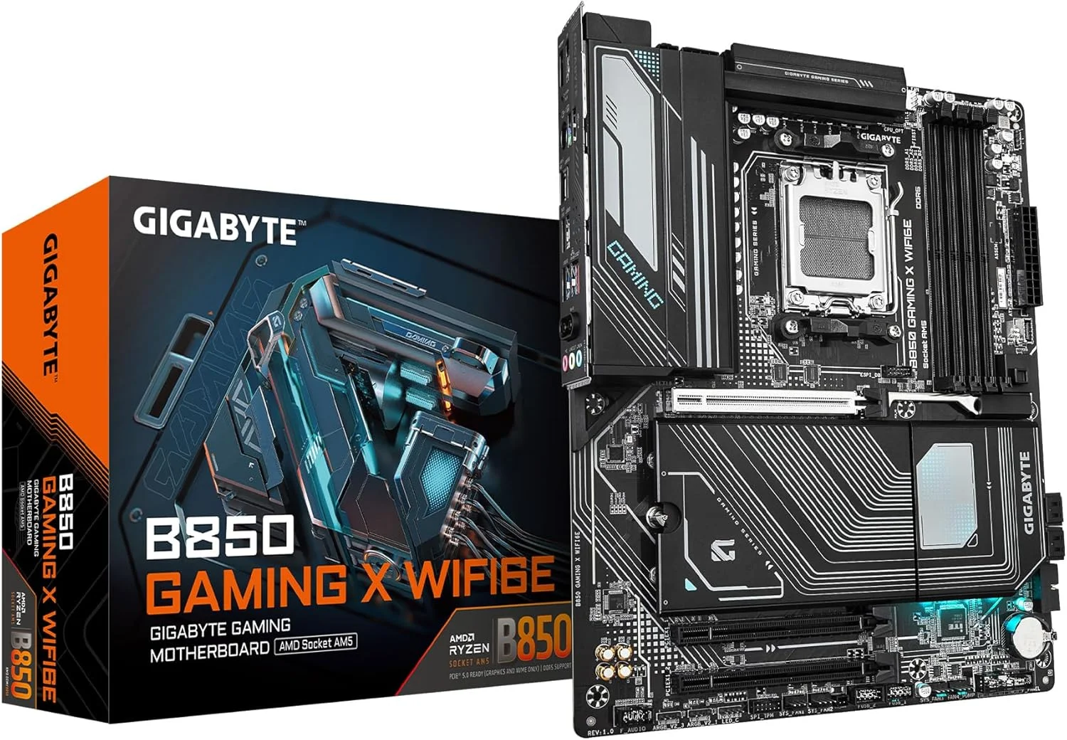 مادربرد GIGABYTE B850 Gaming X WIFI6E AMD AM5 LGA 1718، ATX، DDR5، 3X M.2، PCIe 5.0، USB-C، WIFI6E، LAN 2.5GbE، EZ-Latch، 5 سال گارانتی