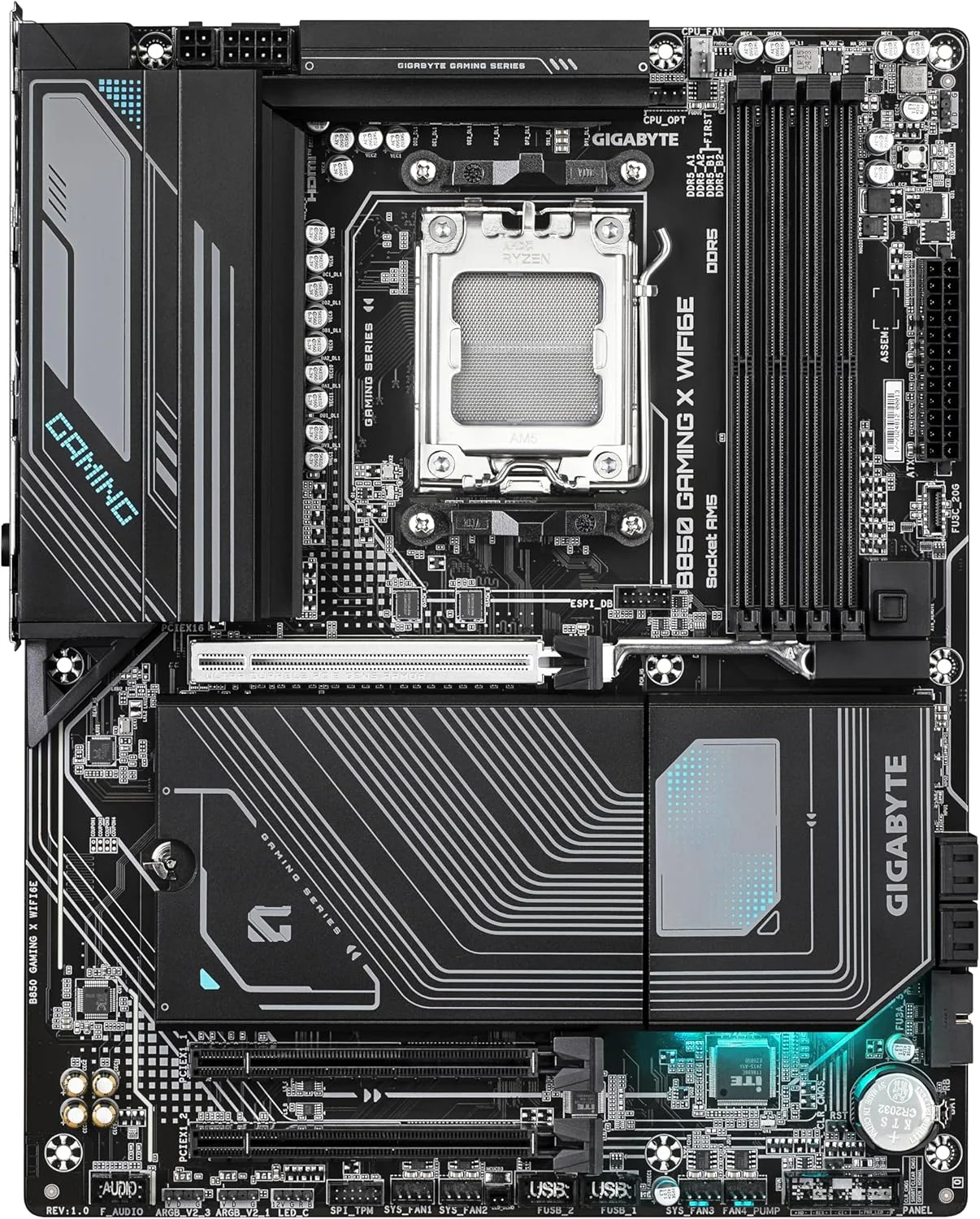 مادربرد GIGABYTE B850 GAMING X WIFI6E - پردازنده های AMD Ryzen 9000 Series، VRM دیجیتال 12+2+2 فاز، تا 8200MHz DDR5 (OC)، 1xPCIe 5.0 + 2xPCIe 4.0 M.2، 2.5LAN، WIFI 6E، USB 3.2 Gen 2x2 مادربرد GIGABYTE B850 GAMING X WIFI6E - پردازنده های AMD Ryzen 9000 Series، VRM دیجیتال 12+2+2 فاز، تا 8200MHz DDR5 (OC)، 1xPCIe 5.0 + 2xPCIe 4.0 M.2، 2.5LAN، WIFI 6E، USB 3.2 Gen 2x2
