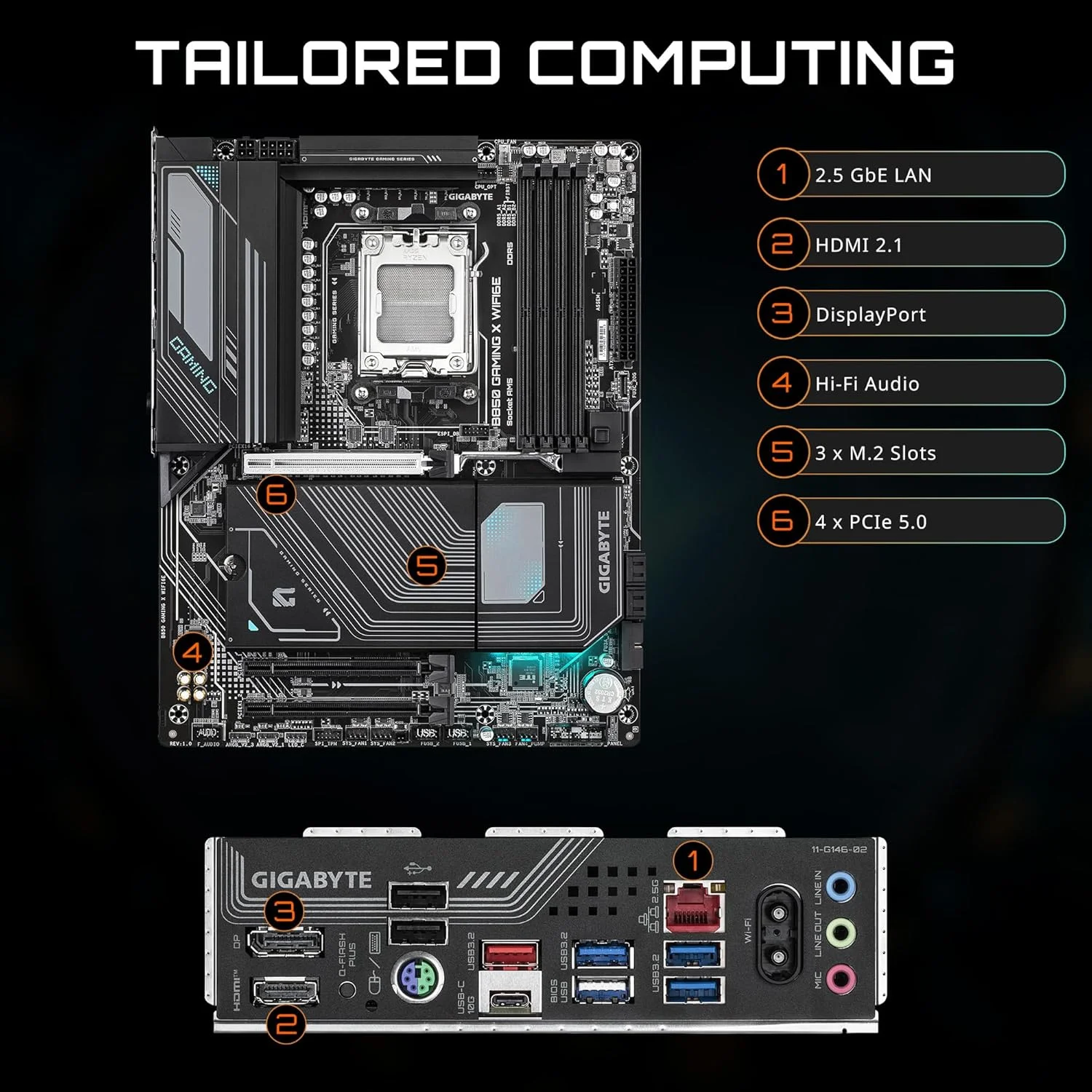 مادربرد GIGABYTE B850 Gaming X WIFI6E AMD AM5 LGA 1718، ATX، DDR5، 3X M.2، PCIe 5.0، USB-C، WIFI6E، LAN 2.5GbE، EZ-Latch، 5 سال گارانتی مادربرد GIGABYTE B850 Gaming X WIFI6E AMD AM5 LGA 1718، ATX، DDR5، 3X M.2، PCIe 5.0، USB-C، WIFI6E، LAN 2.5GbE، EZ-Latch، 5 سال گارانتی