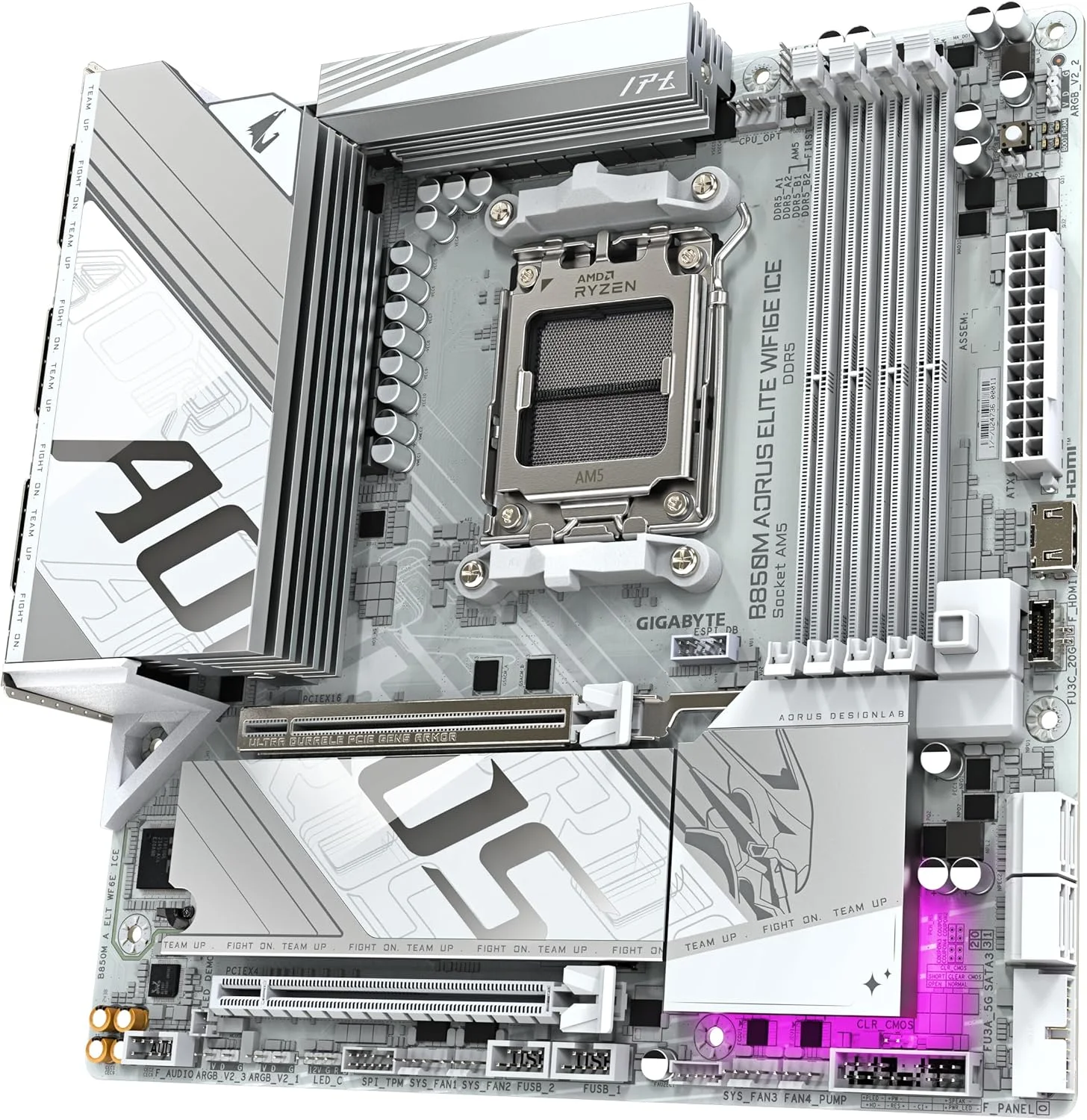 مادربرد GIGABYTE B850M AORUS Elite WIFI6E Ice - پردازنده های AMD Ryzen 9000 Series، VRM دیجیتال 12+2+1 فاز، DDR5 تا 8200 مگاهرتز (OC)، 1xPCIe 5.0 + 1xPCIe 4.0 M.2، 2.5 LAN، WiFi 7، USB 3.2 Gen 2 مادربرد GIGABYTE B850M AORUS Elite WIFI6E Ice - پردازنده های AMD Ryzen 9000 Series، VRM دیجیتال 12+2+1 فاز، DDR5 تا 8200 مگاهرتز (OC)، 1xPCIe 5.0 + 1xPCIe 4.0 M.2، 2.5 LAN، WiFi 7، USB 3.2 Gen 2