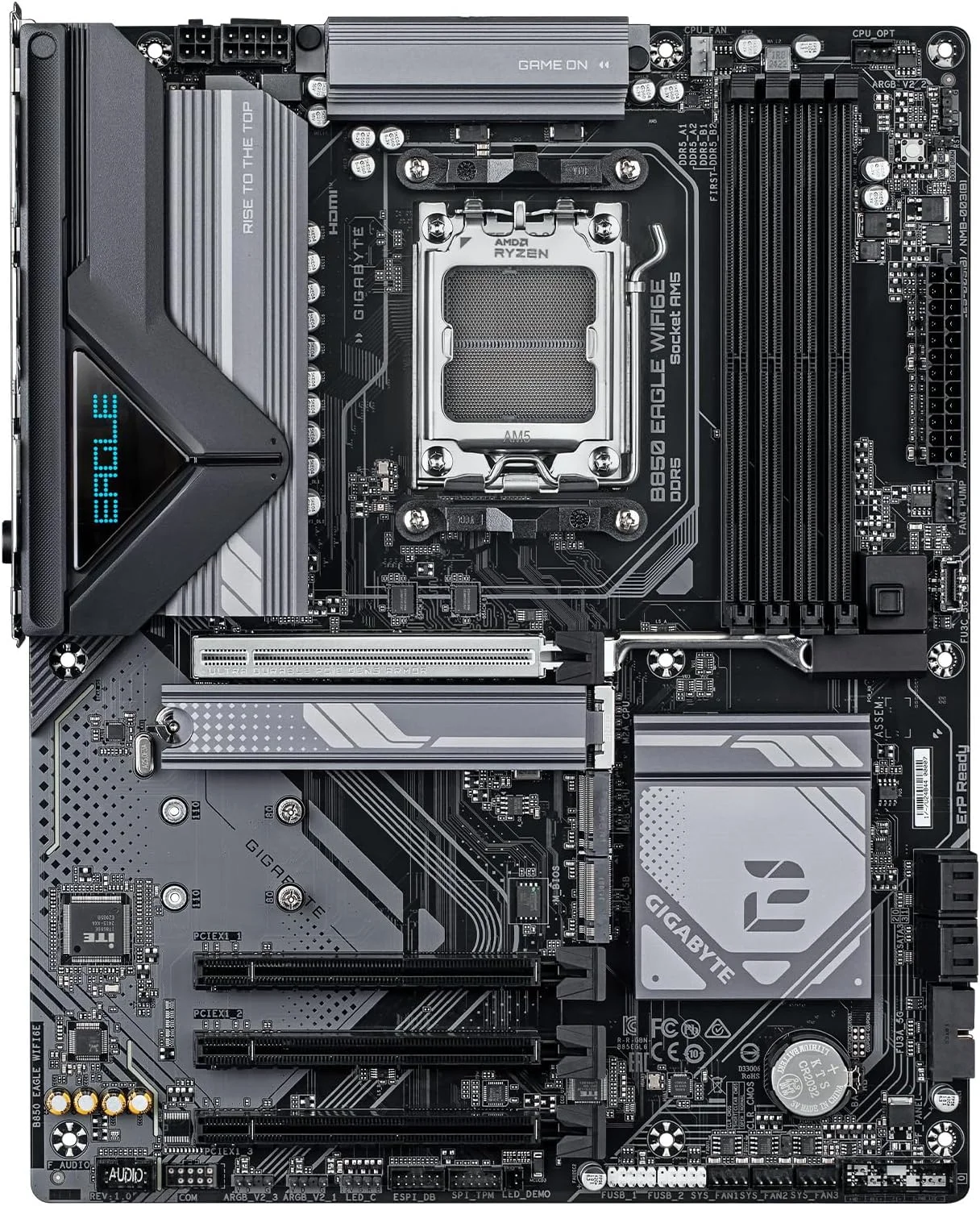 مادربرد GIGABYTE B850 Eagle WIFI6E AMD AM5 LGA 1718، ATX، DDR5، 3X M.2، PCIe 5.0، USB-C، WIFI6E، LAN 1GbE، EZ-Latch، 5 سال گارانتی مادربرد GIGABYTE B850 Eagle WIFI6E AMD AM5 LGA 1718، ATX، DDR5، 3X M.2، PCIe 5.0، USB-C، WIFI6E، LAN 1GbE، EZ-Latch، 5 سال گارانتی