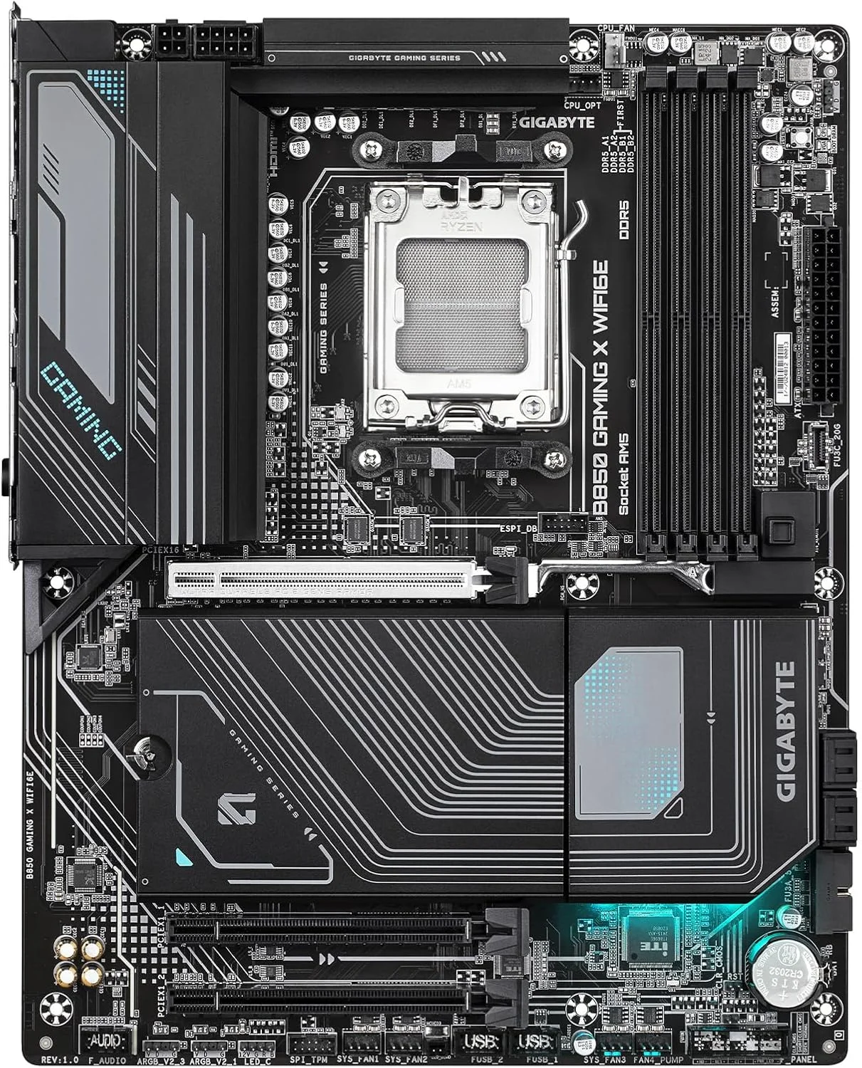 مادربرد GIGABYTE B850 Gaming X WIFI6E AMD AM5 LGA 1718، ATX، DDR5، 3X M.2، PCIe 5.0، USB-C، WIFI6E، LAN 2.5GbE، EZ-Latch، 5 سال گارانتی مادربرد GIGABYTE B850 Gaming X WIFI6E AMD AM5 LGA 1718، ATX، DDR5، 3X M.2، PCIe 5.0، USB-C، WIFI6E، LAN 2.5GbE، EZ-Latch، 5 سال گارانتی