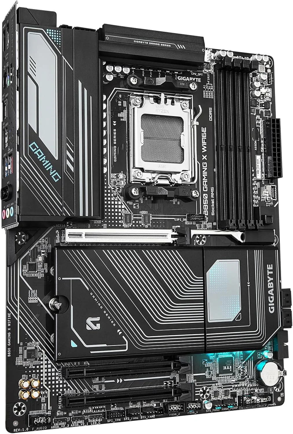 مادربرد GIGABYTE B850 Gaming X WIFI6E AMD AM5 LGA 1718، ATX، DDR5، 3X M.2، PCIe 5.0، USB-C، WIFI6E، LAN 2.5GbE، EZ-Latch، 5 سال گارانتی مادربرد GIGABYTE B850 Gaming X WIFI6E AMD AM5 LGA 1718، ATX، DDR5، 3X M.2، PCIe 5.0، USB-C، WIFI6E، LAN 2.5GbE، EZ-Latch، 5 سال گارانتی