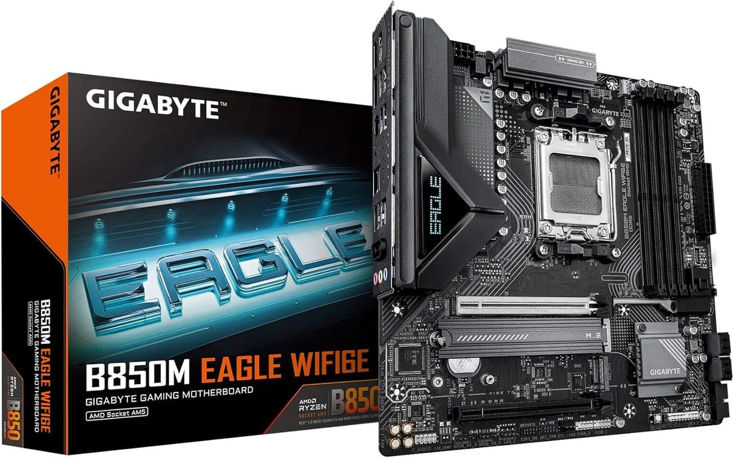 مادربرد GIGABYTE B850M Eagle WIFI6E AMD AM5، M-ATX، DDR5، 2X M.2، PCIe 5.0، USB-C، USB 3.2 Gen 2، WIFI6E، LAN 2.5GbE، EZ-Latch، Wi-Fi EZ-Plug