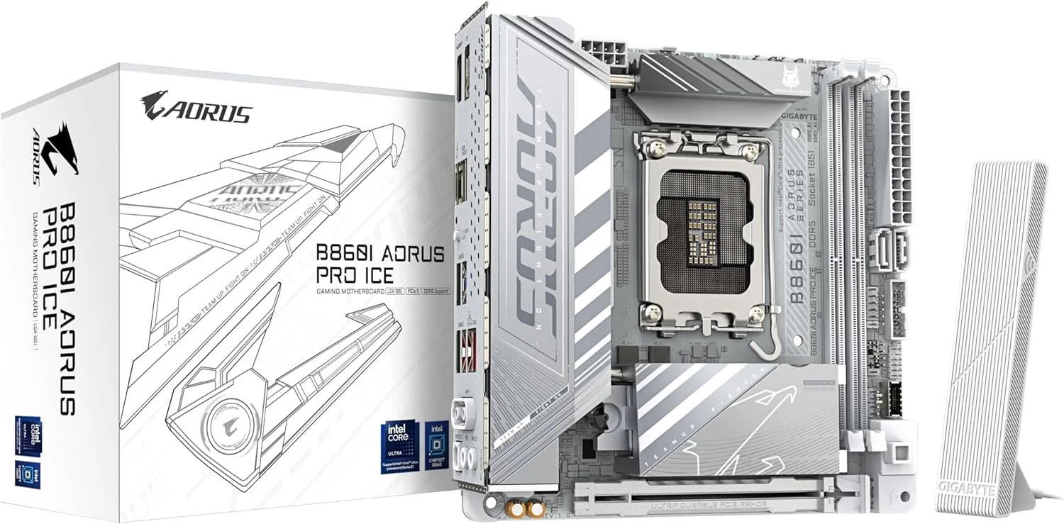 مادربرد GIGABYTE B860I AORUS PRO Ice - پردازنده های Intel Core Ultra، VRM با 8+1+2+1 فاز، DDR5 تا 9200 مگاهرتز، 1xPCIe 5.0 + 1xPCIe 4.0 M.2، LAN 2.5 GbE، WiFi 7، Thunderbolt 4