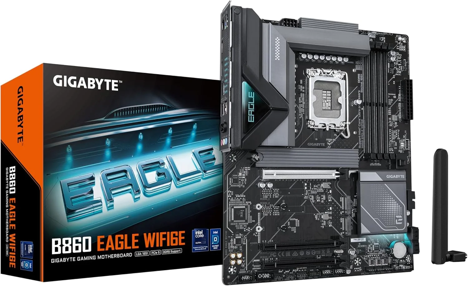 مادربرد GIGABYTE B860 Eagle WIFI6E - پردازنده های Intel Core Ultra، VRM با فاز 12+1+2+1، DDR5 تا 9066 مگاهرتز، 1xPCIe 5.0 + 2xPCIe 4.0 M.2، LAN 2.5GbE، WiFi 6E، USB 3.2 Gen 2x2