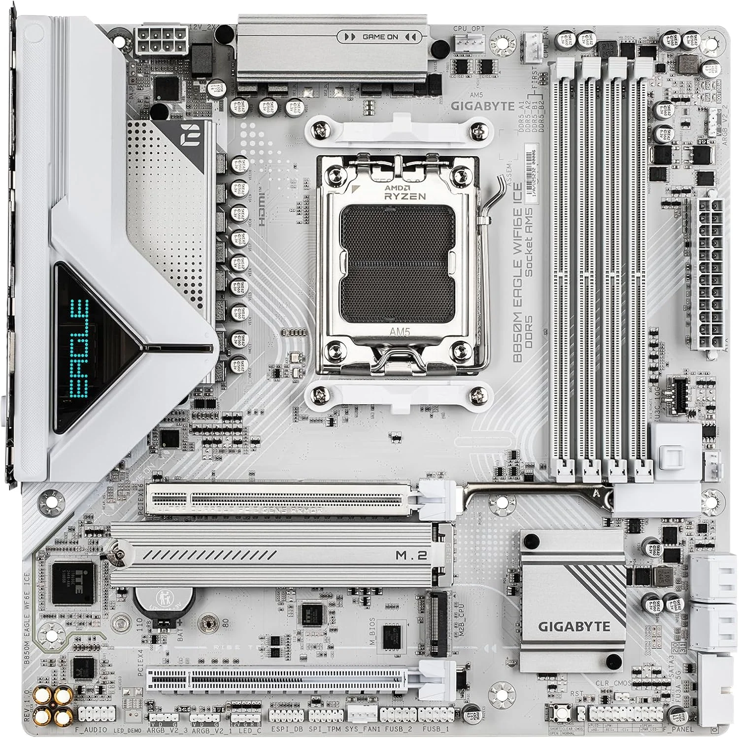 مادربرد GIGABYTE B850M Eagle WIFI6E ICE AMD AM5، M-ATX، DDR5، 2X M.2، PCIe 5.0، USB-C، USB 3.2 Gen 2، WIFI6E، LAN 2.5GbE، EZ-Latch، Wi-Fi EZ-Plug مادربرد GIGABYTE B850M Eagle WIFI6E ICE AMD AM5، M-ATX، DDR5، 2X M.2، PCIe 5.0، USB-C، USB 3.2 Gen 2، WIFI6E، LAN 2.5GbE، EZ-Latch، Wi-Fi EZ-Plug