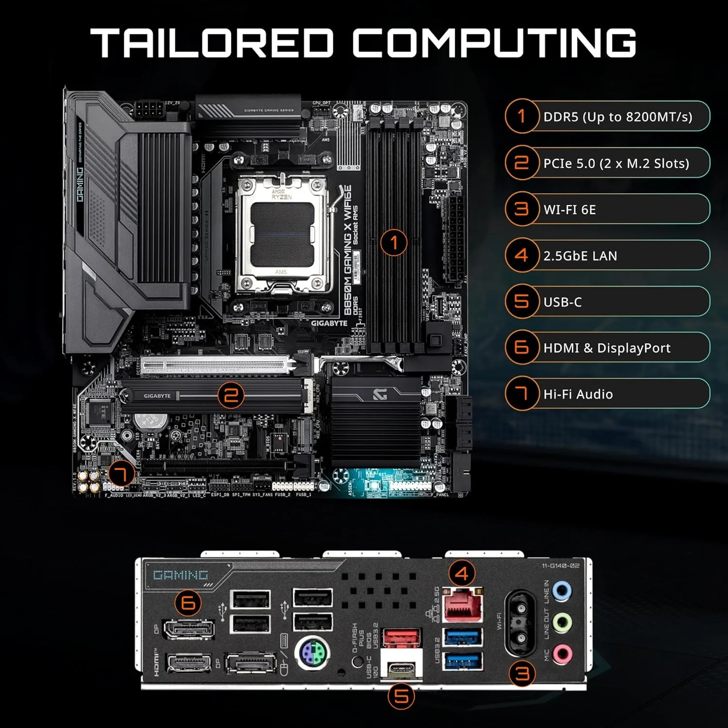 مادربرد GIGABYTE B850M Gaming X WIFI6E AMD AM5 LGA 1718، فرم فاکتور mATX، DDR5، 2X M.2، PCIe 5.0، USB-C، WIFI6E، LAN 2.5GbE، EZ-Latch، 5 سال گارانتی مادربرد GIGABYTE B850M Gaming X WIFI6E AMD AM5 LGA 1718، فرم فاکتور mATX، DDR5، 2X M.2، PCIe 5.0، USB-C، WIFI6E، LAN 2.5GbE، EZ-Latch، 5 سال گارانتی