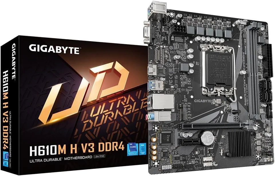 مادربرد گیگابایت H610M H V3 DDR4 - پشتیبانی از پردازنده‌های نسل 14 اینتل، VRM دیجیتال هیبریدی 4+1+1 فاز، DDR4 تا 3200 مگاهرتز، 1xPCIe 3.0 M.2، GbE LAN، USB 3.2 Gen 1