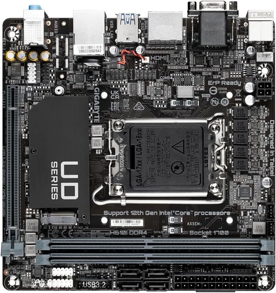 مادربرد گیگابایت H610I DDR4 - پشتیبانی از پردازنده‌های نسل 14 اینتل، VRM دیجیتال هیبریدی 4+1+1، پشتیبانی از DDR4 تا 3200 مگاهرتز (OC)، 1xPCIe 3.0 M.2، GbE LAN، USB 3.2 Gen 1