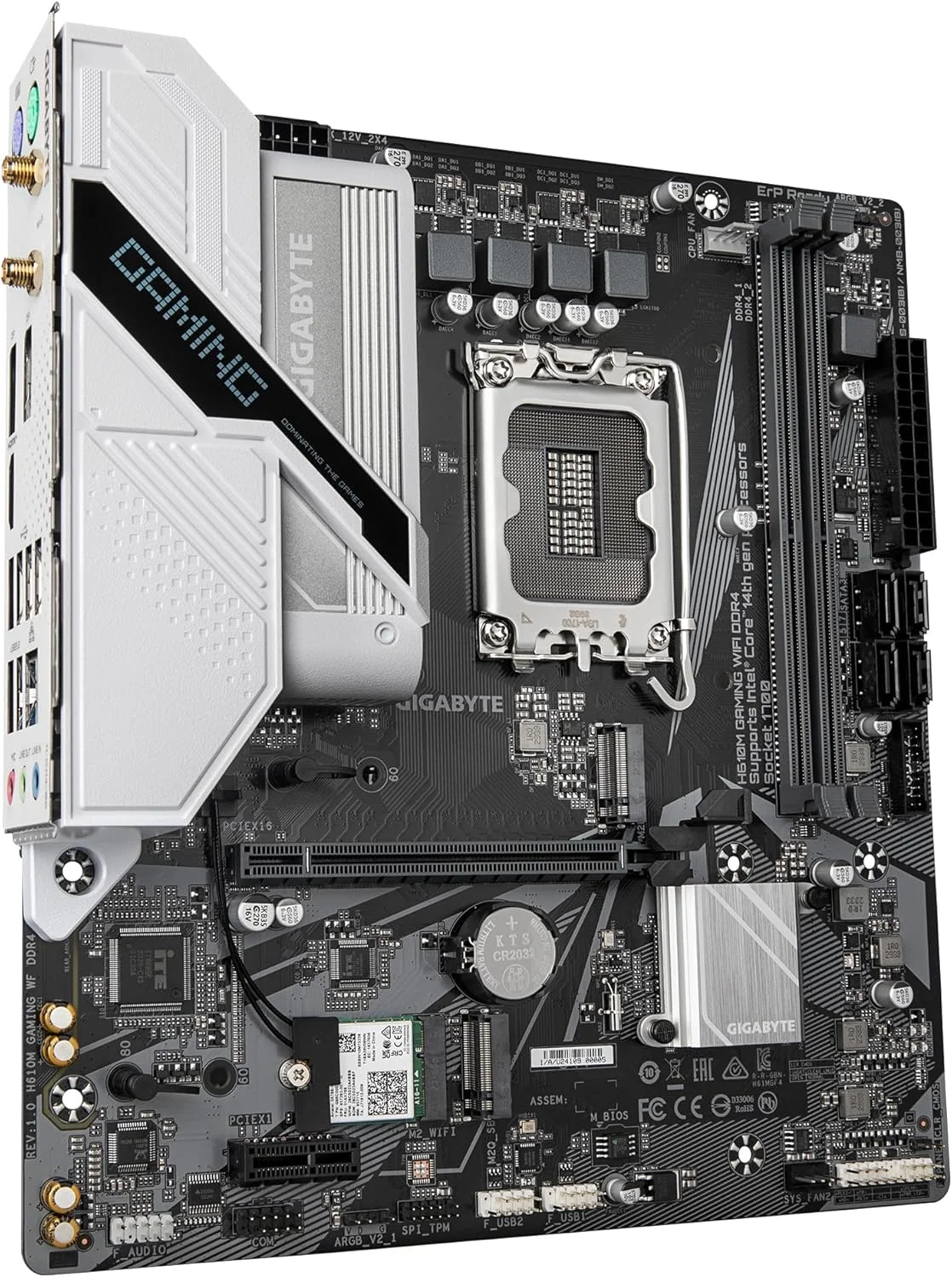 مادربرد گیگابایت H610M GAMING WF DDR4 - پشتیبانی از پردازنده های نسل 14 اینتل، VRM دیجیتال هیبریدی 6+1+1، تا 3200 مگاهرتز DDR4، 2xPCIe 3.0 M.2، Wi-Fi 802.11ac، GbE LAN، USB 3.2 Gen 1 مادربرد گیگابایت H610M GAMING WF DDR4 - پشتیبانی از پردازنده های نسل 14 اینتل، VRM دیجیتال هیبریدی 6+1+1، تا 3200 مگاهرتز DDR4، 2xPCIe 3.0 M.2، Wi-Fi 802.11ac، GbE LAN، USB 3.2 Gen 1