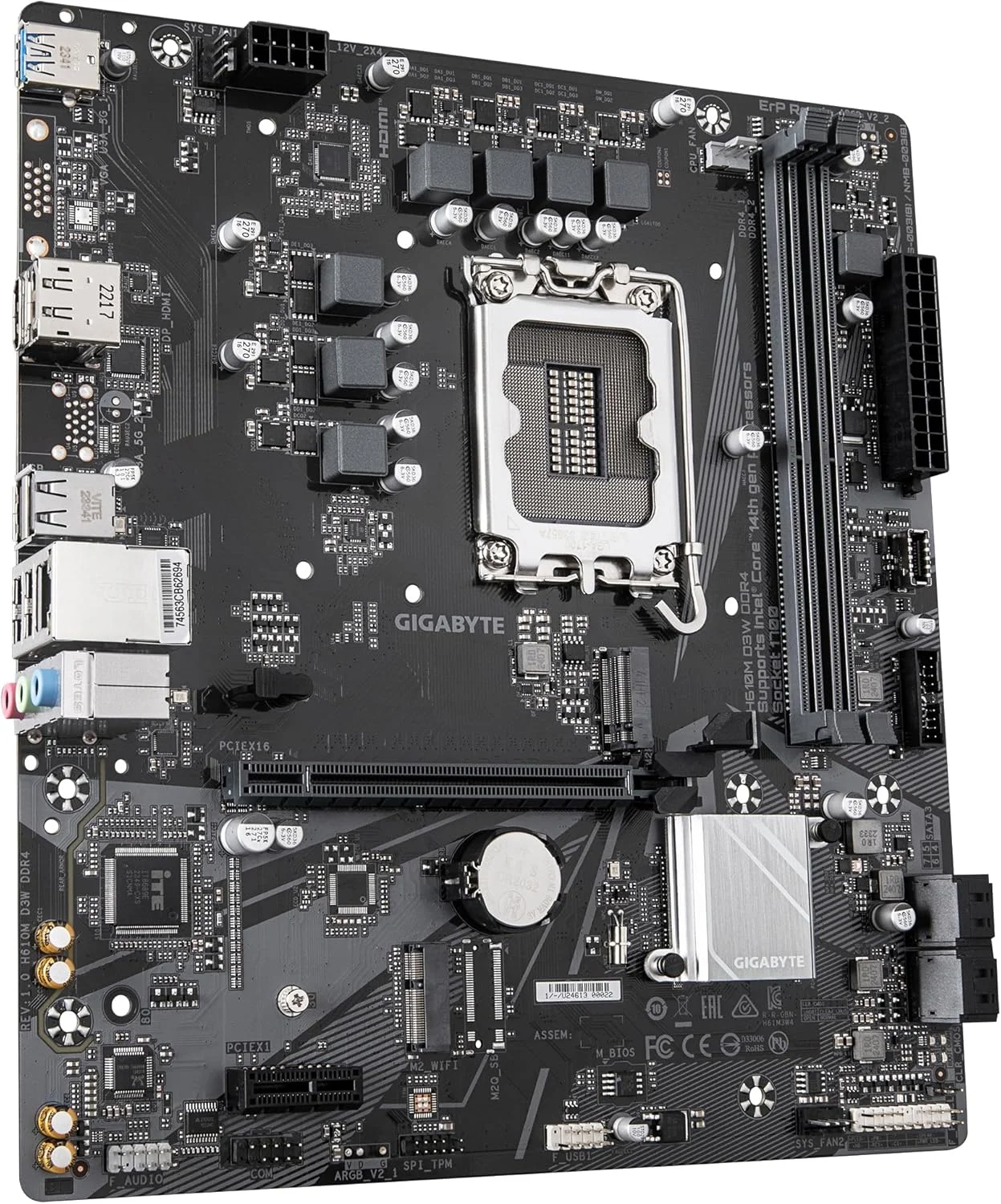 مادربرد GIGABYTE H610M D3W DDR4 - پشتیبانی از پردازنده های نسل 14 اینتل Core، VRM با 5+1+1 فاز، DDR4 تا 3200 مگاهرتز، 1xPCIe 3.0 M.2، LAN 1GbE، USB 3.2 Gen 1 مادربرد GIGABYTE H610M D3W DDR4 - پشتیبانی از پردازنده های نسل 14 اینتل Core، VRM با 5+1+1 فاز، DDR4 تا 3200 مگاهرتز، 1xPCIe 3.0 M.2، LAN 1GbE، USB 3.2 Gen 1