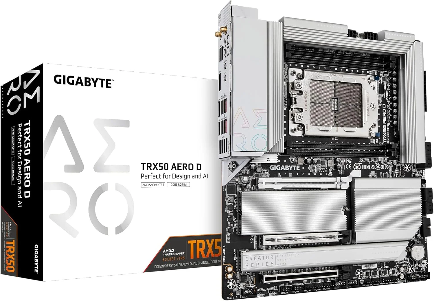 مادربرد GIGABYTE TRX50 AERO D (sTR5/ AMD/ TRX50/ E-ATX/ DDR5/ PCIe 5.0 M.2/ PCIe 5.0/ USB4 Type-C/Wi-Fi 7/ Marvell 10GbE)