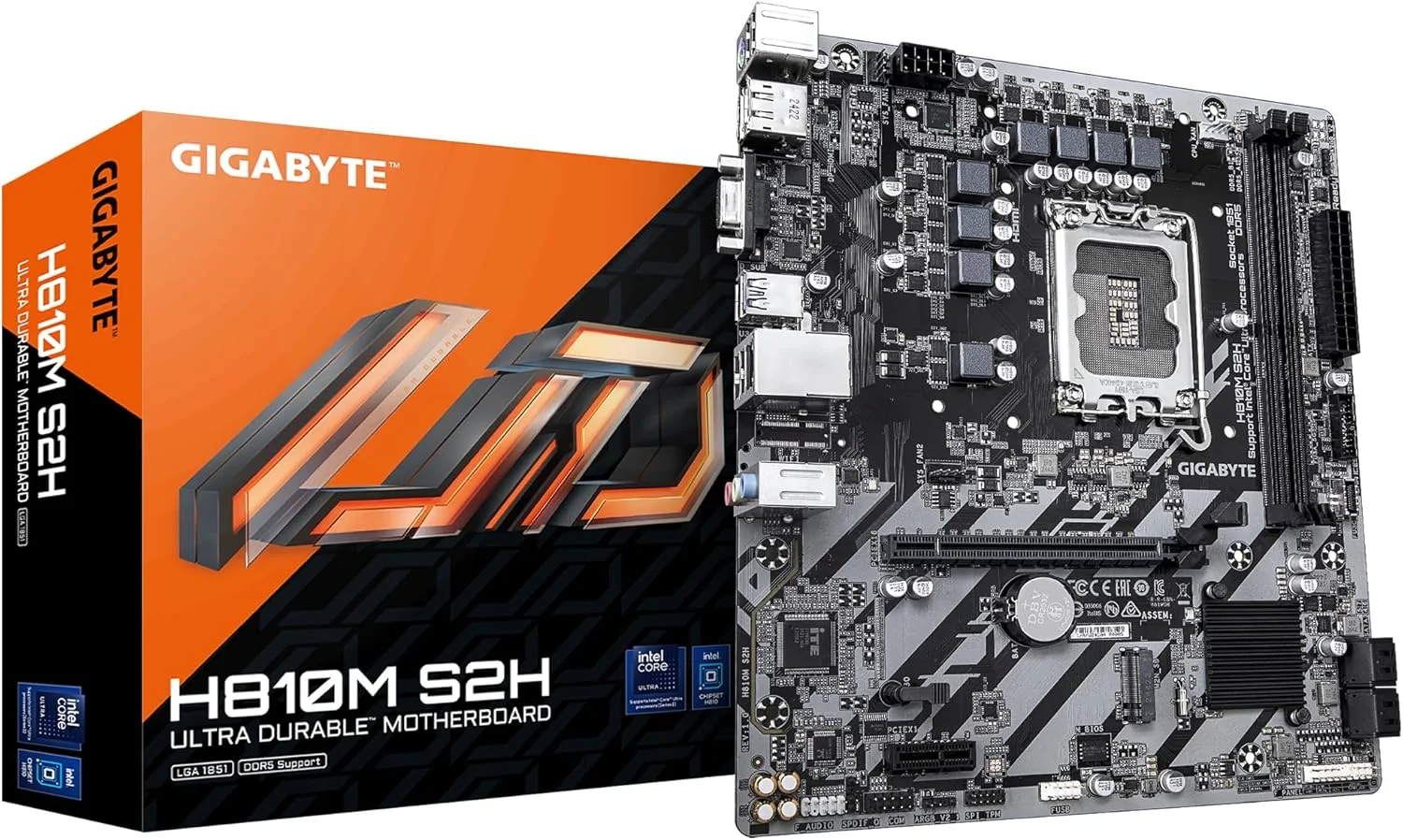 مادربرد GIGABYTE H810M S2H - پردازنده های Intel Core Ultra (سری 2)، VRM با 4+1+2 فاز، DDR5 تا 6400 مگاهرتز، 1xPCIe 4.0 M.2، LAN 1GbE، USB 3.2 Gen 1