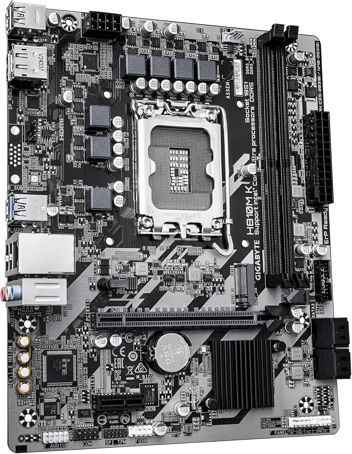 مادربرد GIGABYTE H810M K - پردازنده های Intel Core Ultra (سری 2)، VRM با فاز 3+1+2، DDR5 تا 6400 مگاهرتز، 1x M.2 PCIe 4.0، LAN 1GbE، USB 3.2 Gen 1 مادربرد GIGABYTE H810M K - پردازنده های Intel Core Ultra (سری 2)، VRM با فاز 3+1+2، DDR5 تا 6400 مگاهرتز، 1x M.2 PCIe 4.0، LAN 1GbE، USB 3.2 Gen 1
