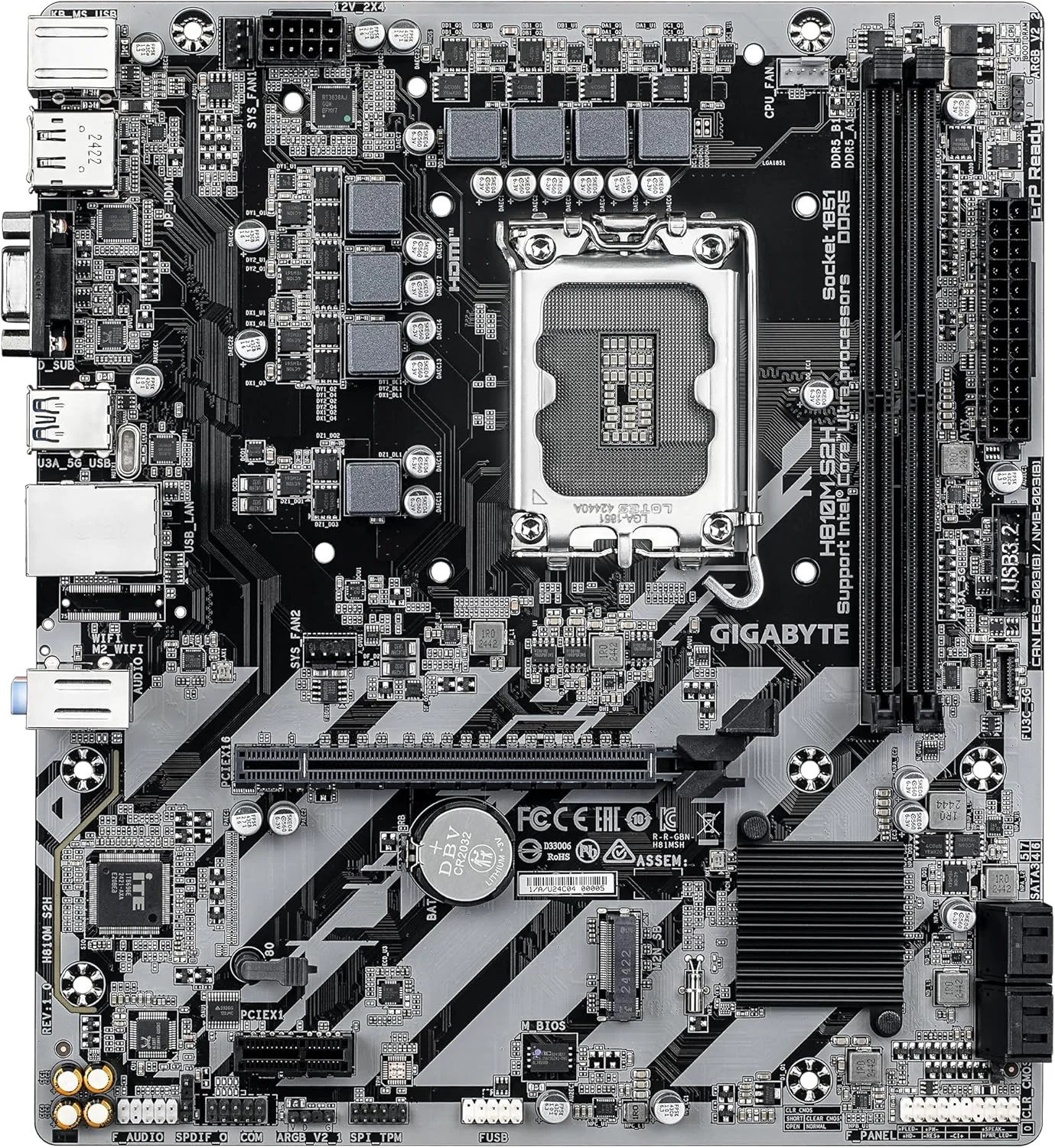 مادربرد GIGABYTE H810M S2H - پردازنده های Intel Core Ultra (سری 2)، VRM با 4+1+2 فاز، DDR5 تا 6400 مگاهرتز، 1xPCIe 4.0 M.2، LAN 1GbE، USB 3.2 Gen 1 مادربرد GIGABYTE H810M S2H - پردازنده های Intel Core Ultra (سری 2)، VRM با 4+1+2 فاز، DDR5 تا 6400 مگاهرتز، 1xPCIe 4.0 M.2، LAN 1GbE، USB 3.2 Gen 1