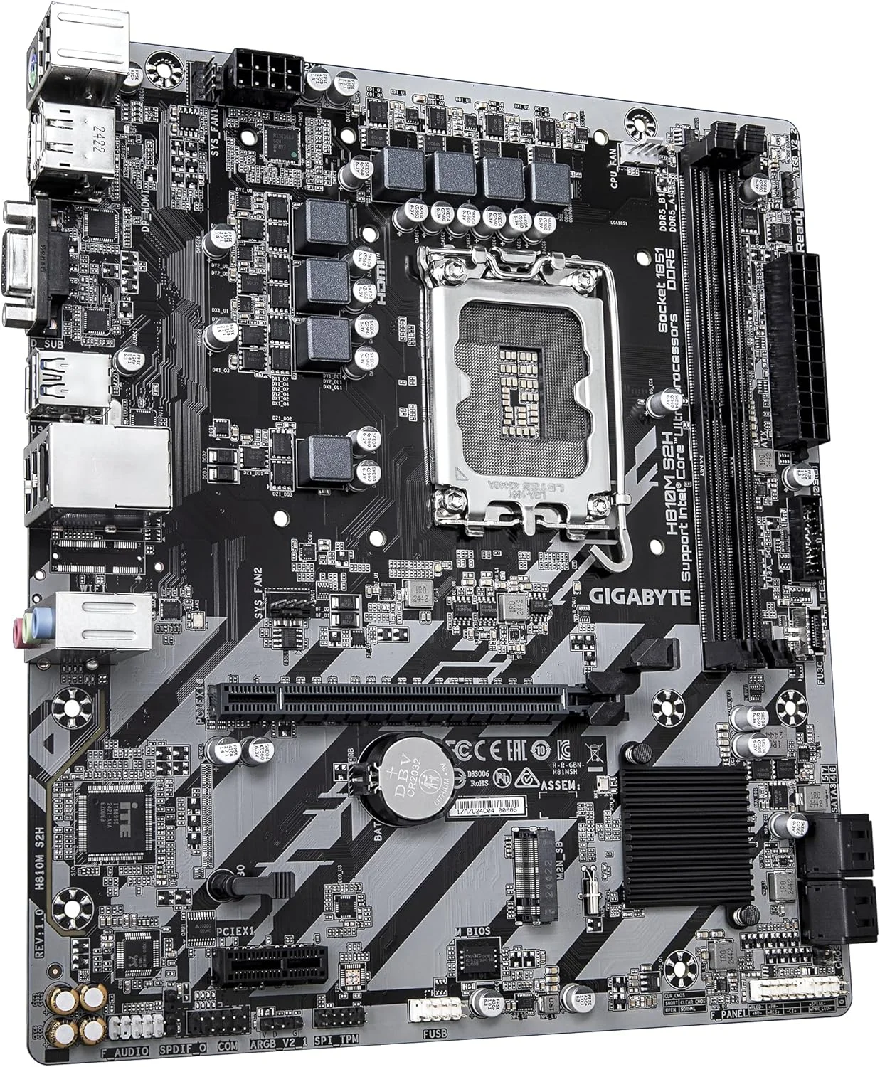مادربرد GIGABYTE H810M S2H - پردازنده های Intel Core Ultra (سری 2)، VRM با 4+1+2 فاز، DDR5 تا 6400 مگاهرتز، 1xPCIe 4.0 M.2، LAN 1GbE، USB 3.2 Gen 1 مادربرد GIGABYTE H810M S2H - پردازنده های Intel Core Ultra (سری 2)، VRM با 4+1+2 فاز، DDR5 تا 6400 مگاهرتز، 1xPCIe 4.0 M.2، LAN 1GbE، USB 3.2 Gen 1