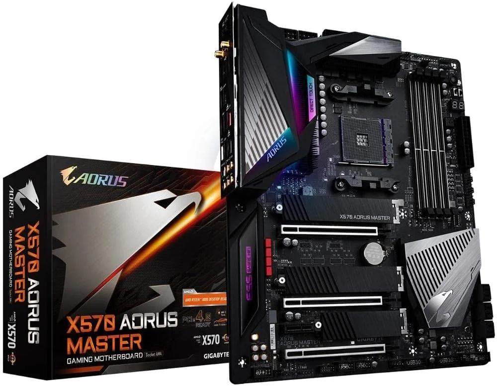 مادربرد گیمینگ GIGABYTE X570 AORUS Master (AMD Ryzen 3000/X570/ATX/PCIe4.0/DDR4/USB3.1/ESS 9118 Sabre HiFi DAC/هیت سینک Fins-Array/RGB Fusion 2.0/3xM.2 Thermal Guard)