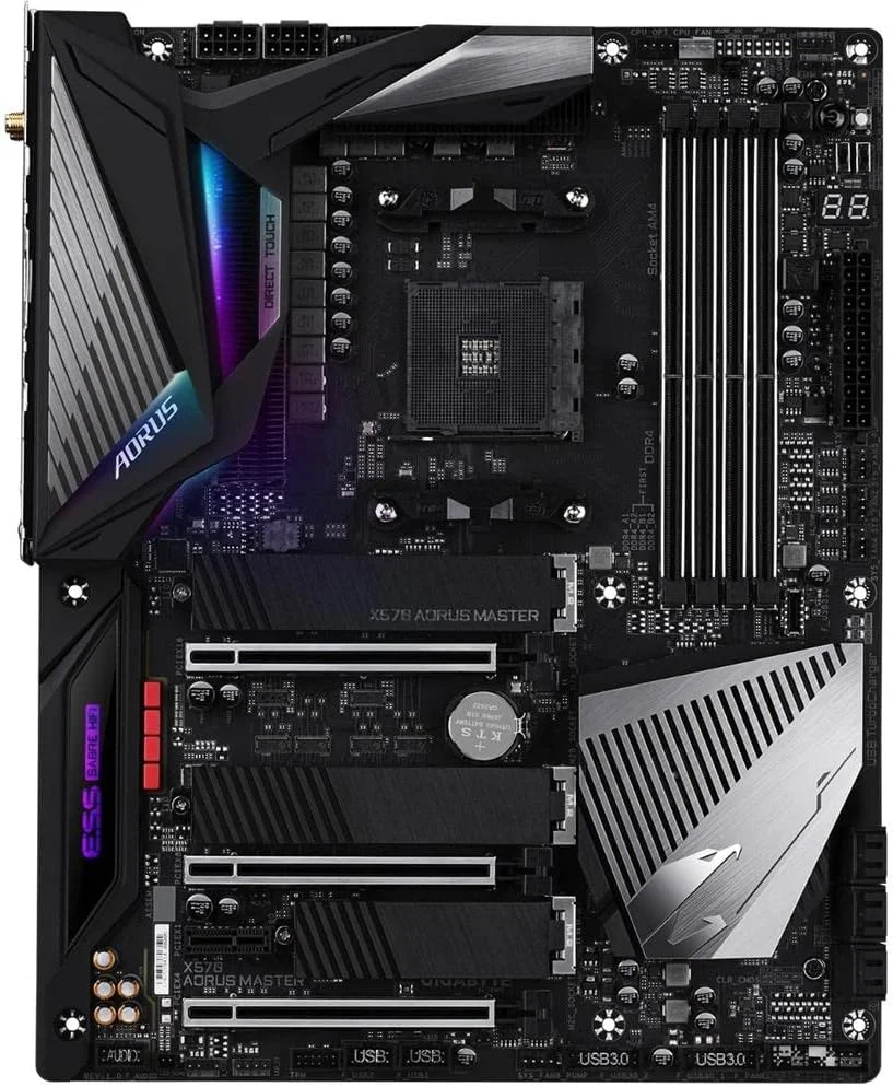 مادربرد گیمینگ GIGABYTE X570 AORUS Master (AMD Ryzen 3000/X570/ATX/PCIe4.0/DDR4/USB3.1/ESS 9118 Sabre HiFi DAC/هیت سینک Fins-Array/RGB Fusion 2.0/3xM.2 Thermal Guard)