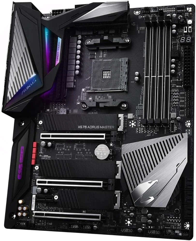 مادربرد گیمینگ GIGABYTE X570 AORUS Master (AMD Ryzen 3000/X570/ATX/PCIe4.0/DDR4/USB3.1/ESS 9118 Sabre HiFi DAC/هیت سینک Fins-Array/RGB Fusion 2.0/3xM.2 Thermal Guard)