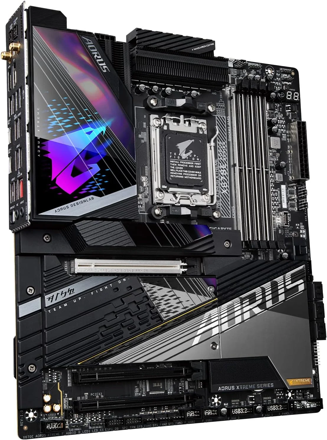 مادربرد GIGABYTE X670E AORUS Xtreme (AM5/ LGA 1718/ AMD/ X670E/ EATX/ 5 سال گارانتی/ DDR5/ Quad M.2/ PCIe 5.0/ USB 3.2 Gen2X2 Type-C/Intel WiFi 6E/ AQUANTIA 10GbE LAN/Q-Flash Plus)